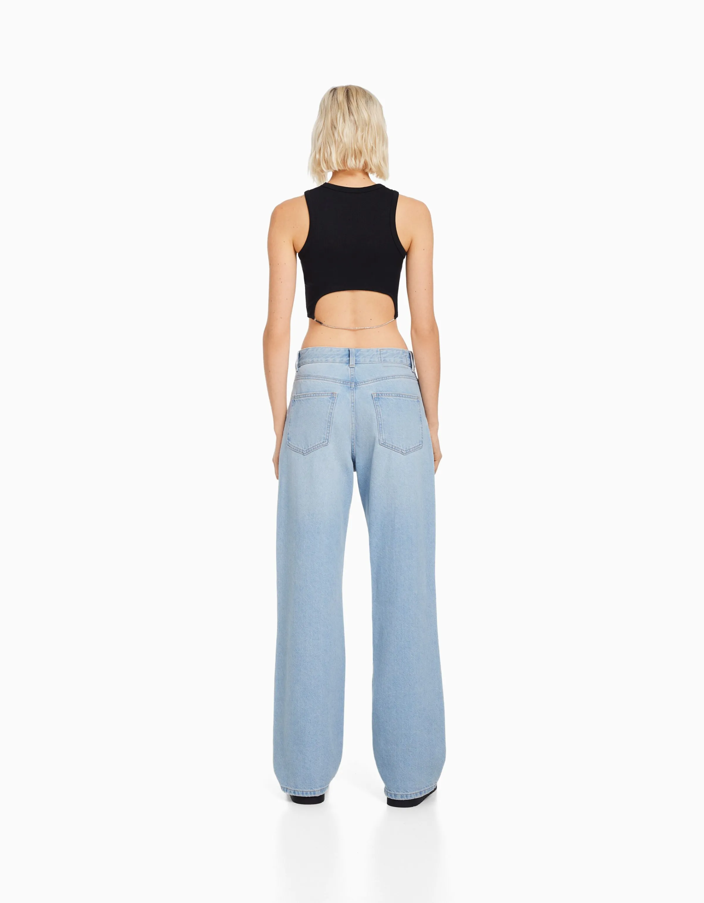 BERSHKA Jeans 90's wide leg rotos Azul Sale