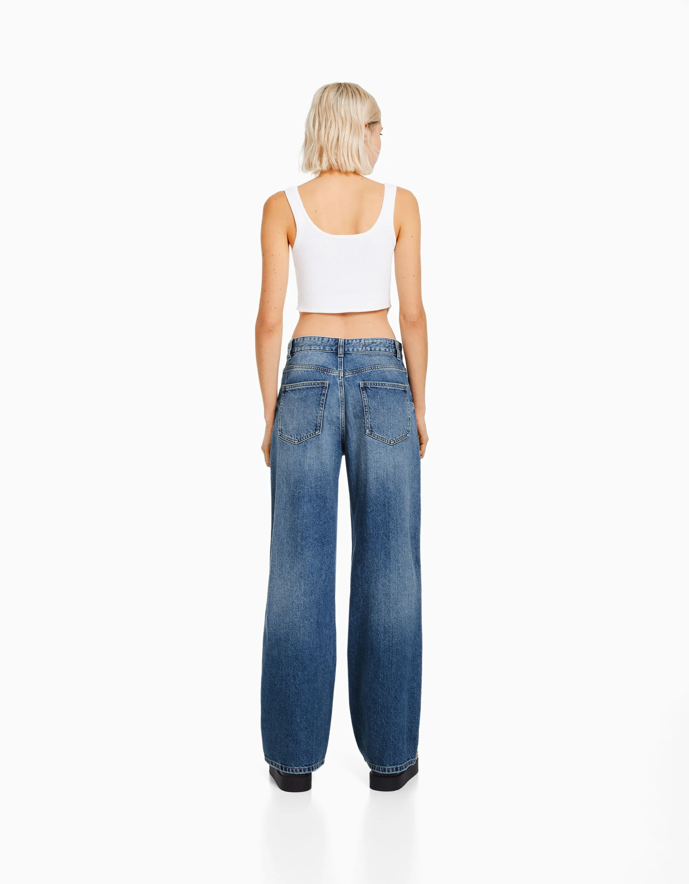 BERSHKA Jeans 90's wide leg rotos Azul Clearance