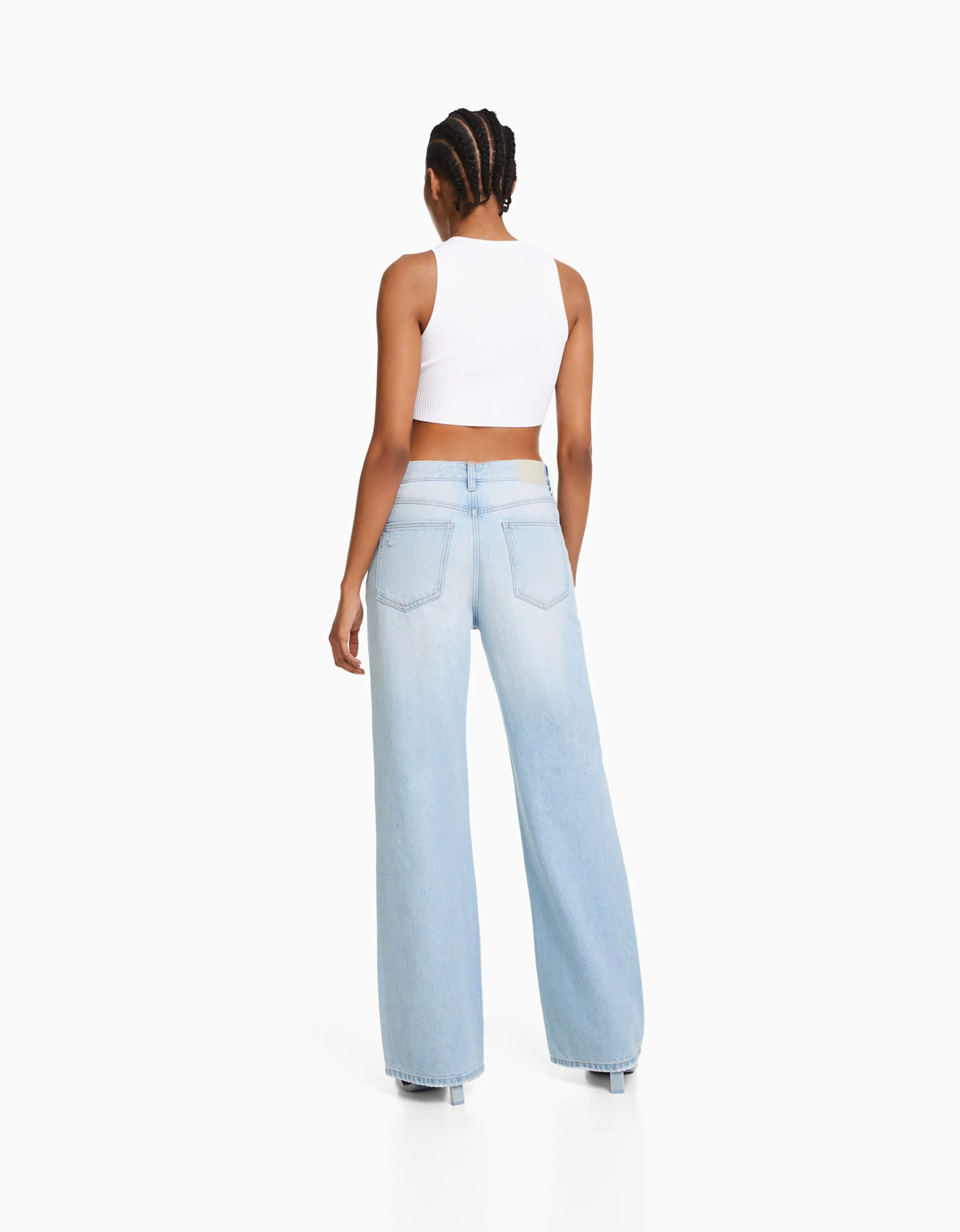 BERSHKA Jeans 90's wide leg rotos Azul lavado Best Sale