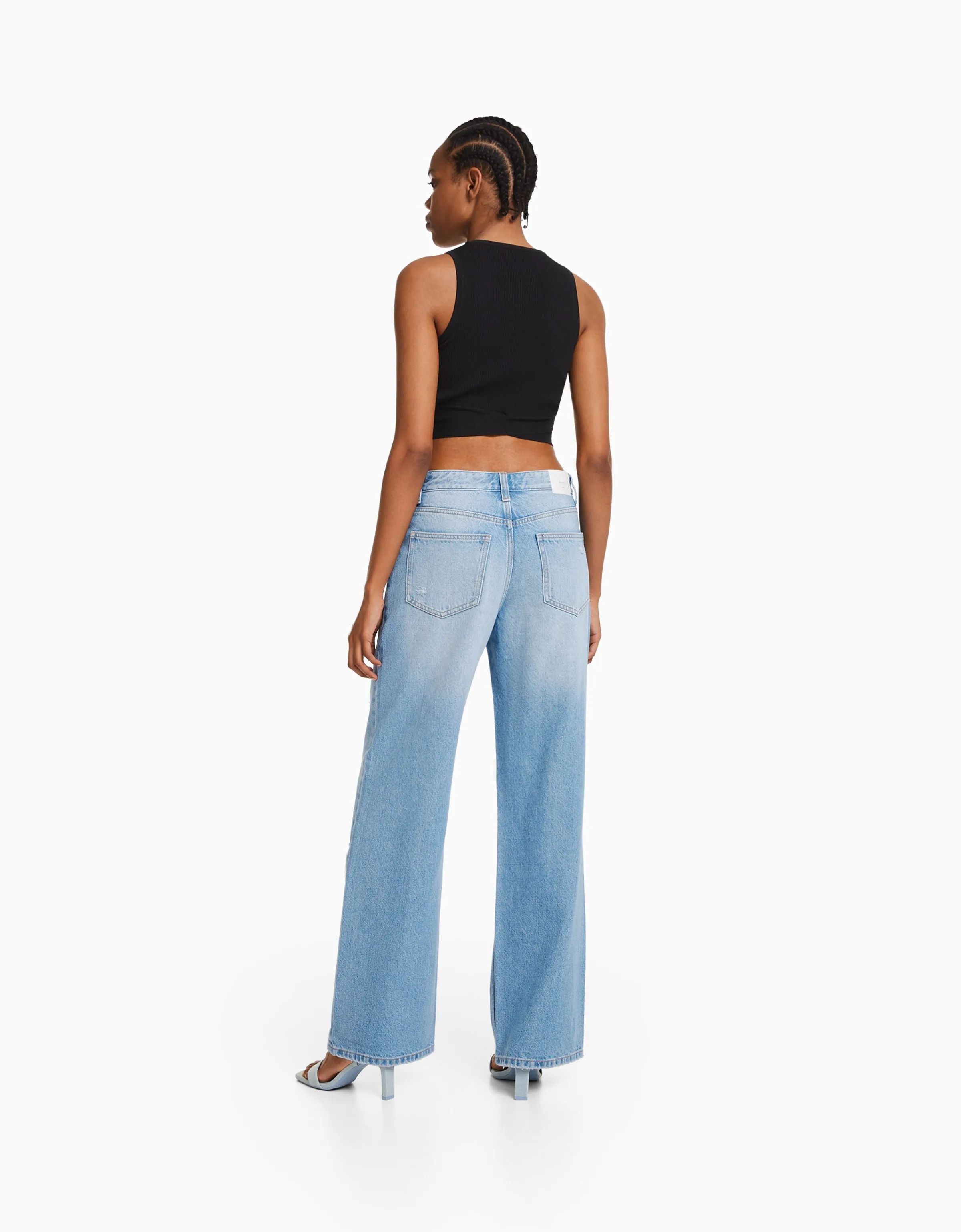 BERSHKA Jeans 90's wide leg rotos Azul lavado Sale