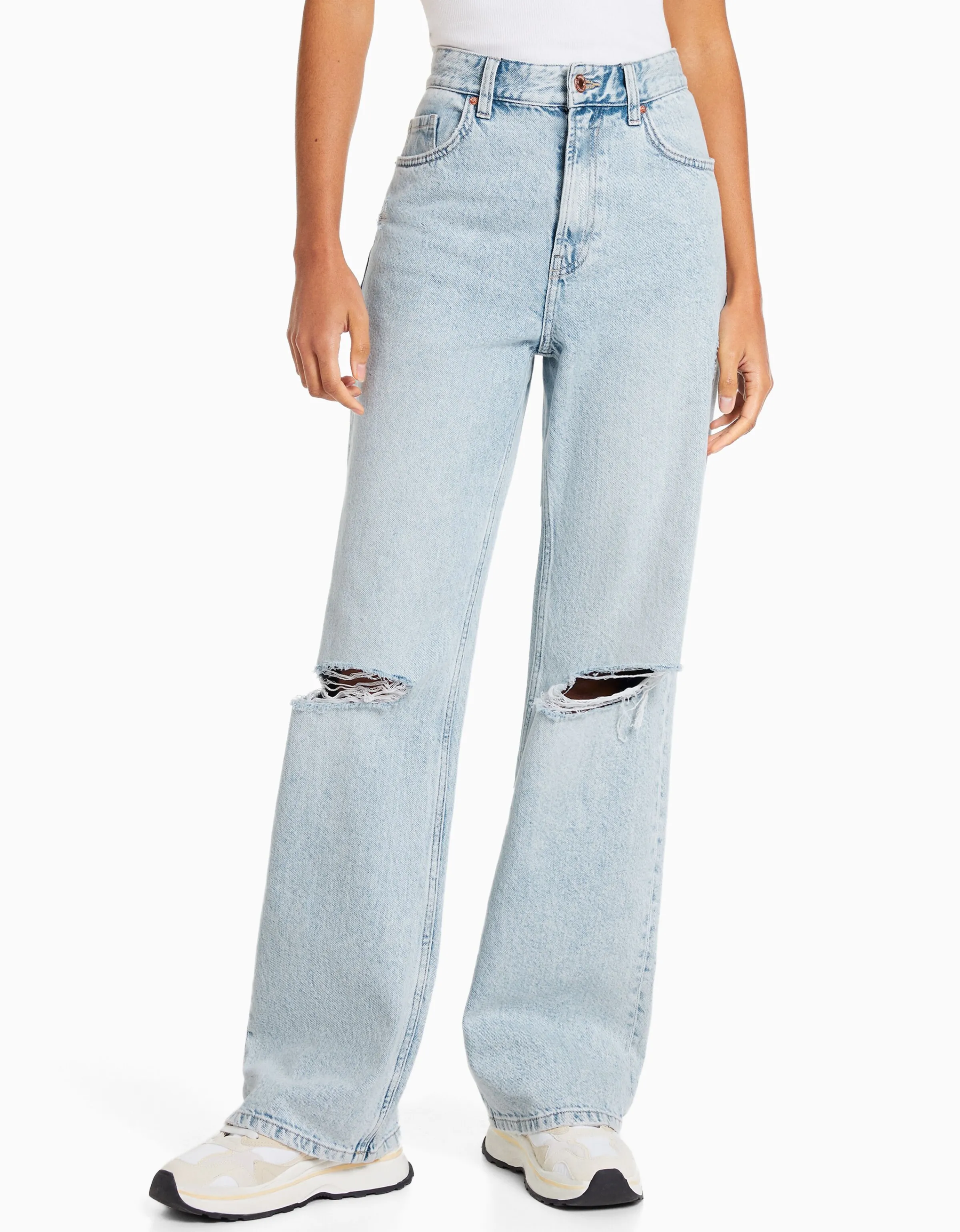 BERSHKA Jeans 90's wide rotos Azul Store