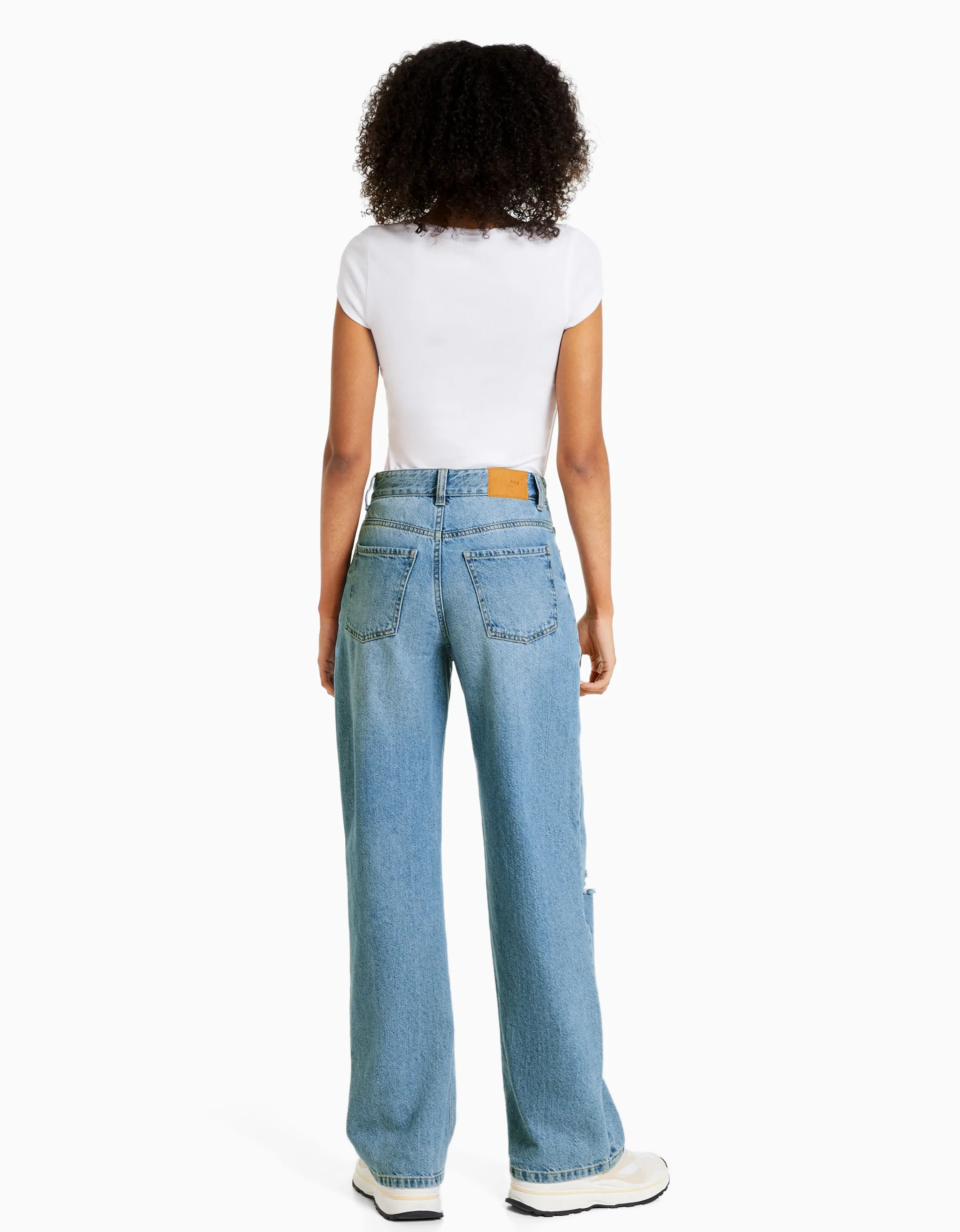 BERSHKA Jeans 90's wide rotos Azul Cheap