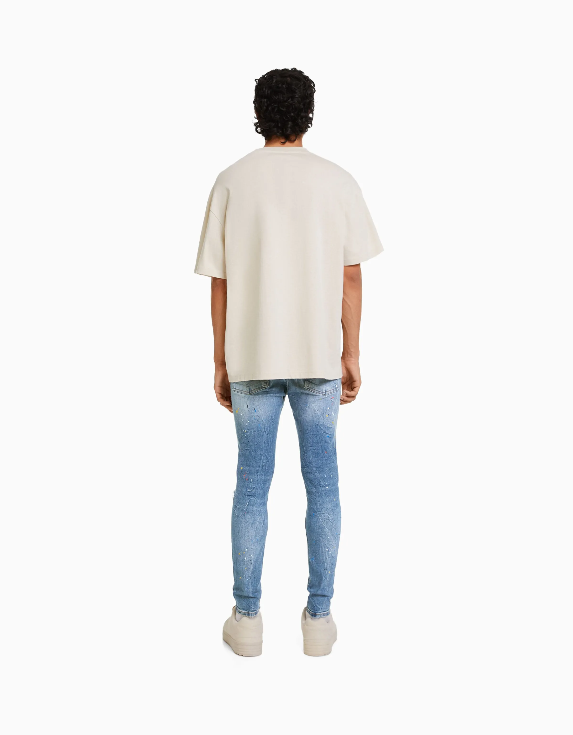 BERSHKA Jeans skinny rotos pintura Azul lavado Best Sale