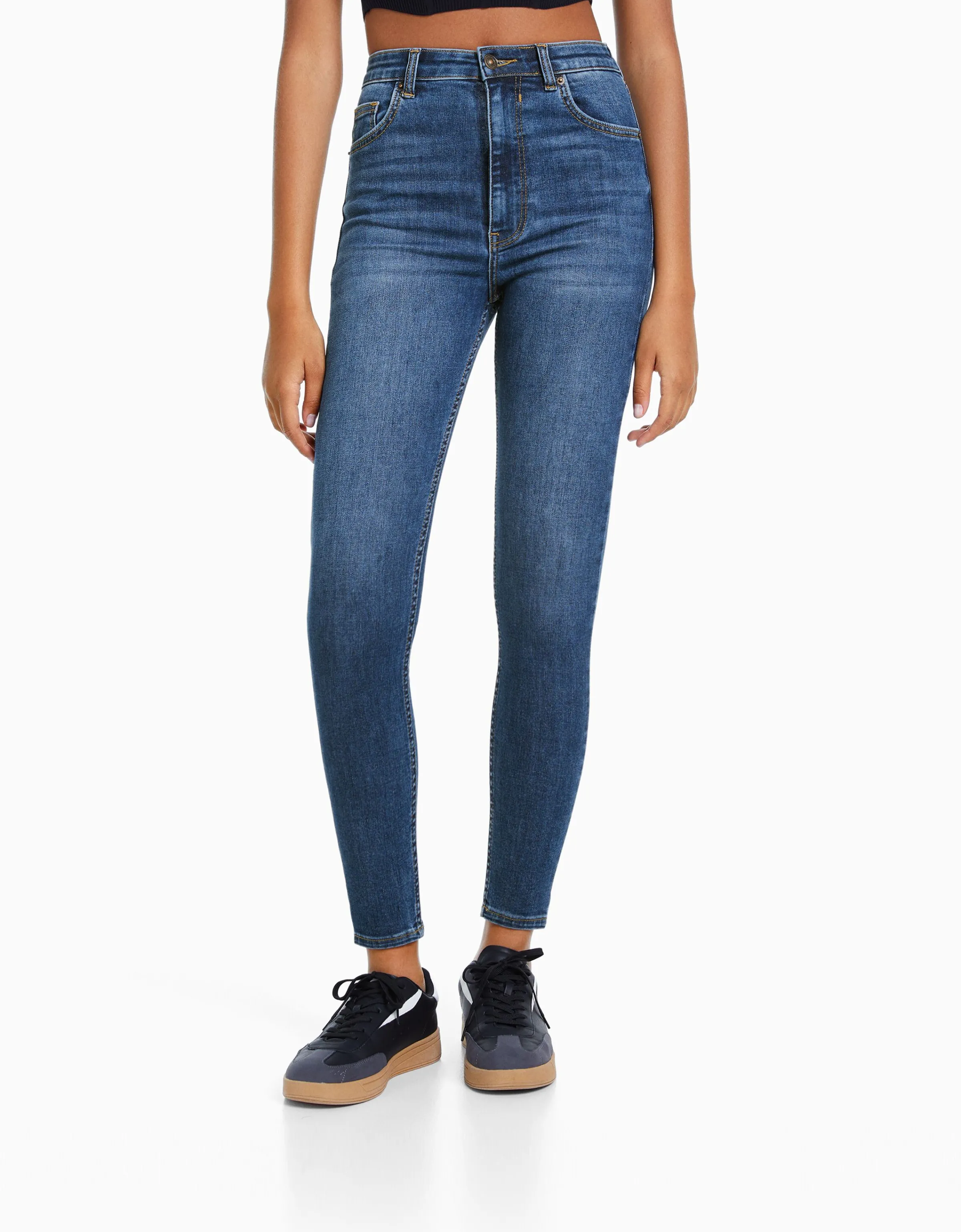 BERSHKA Jeans skinny super high waist Azul Outlet