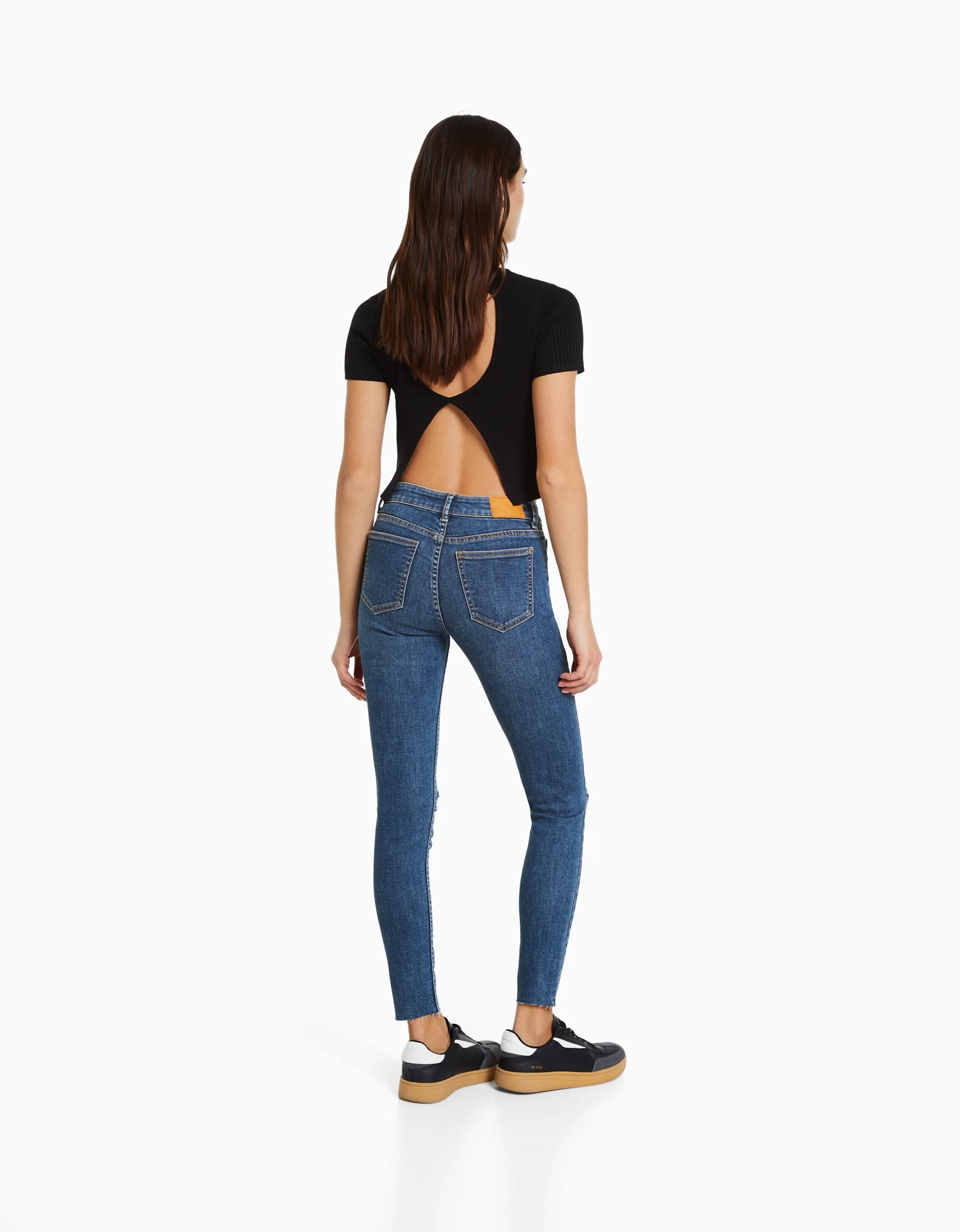 BERSHKA Jeans skinny vintage tiro bajo Azul Best Sale
