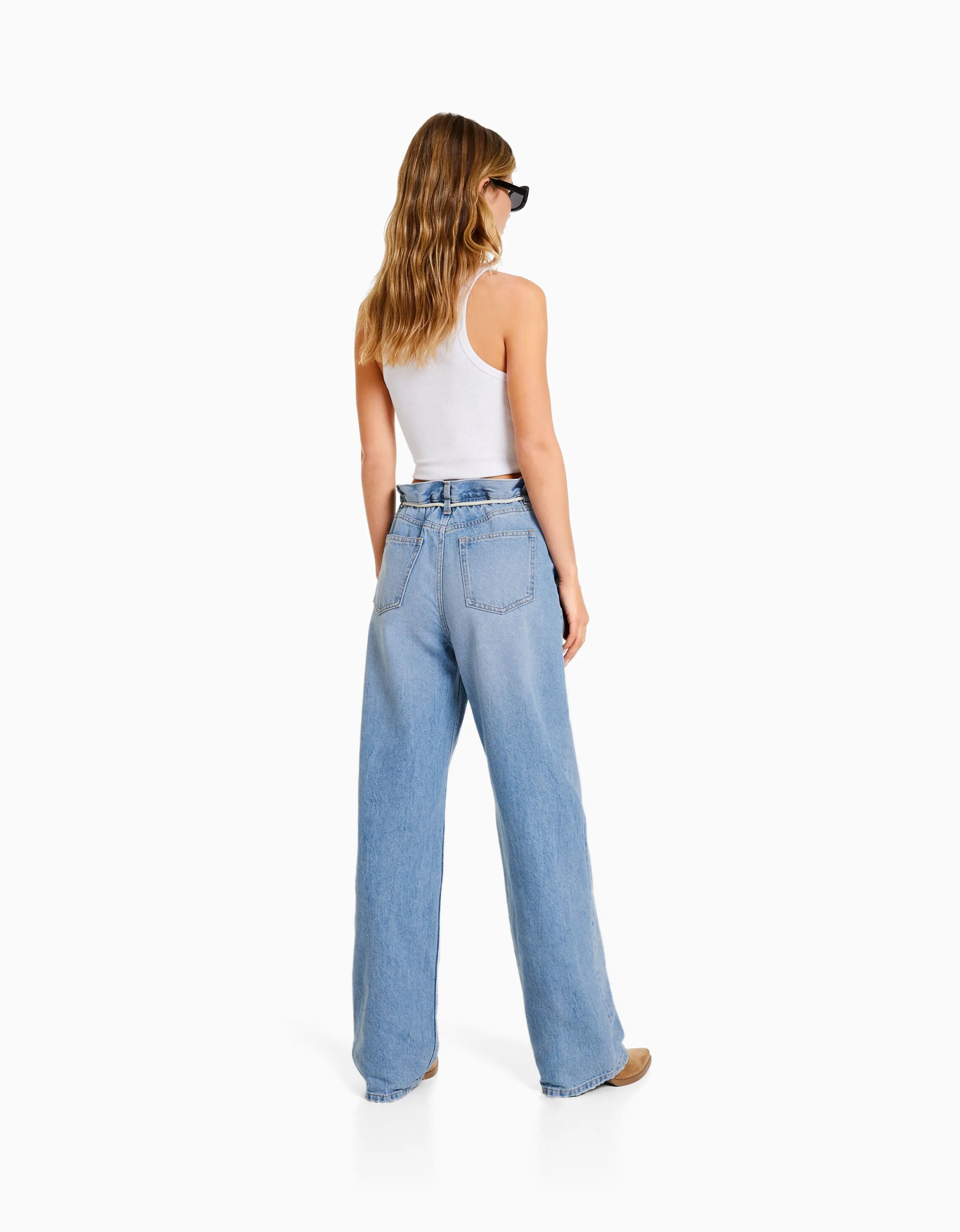 BERSHKA Jeans straight cintura elástica Azul lavado Best