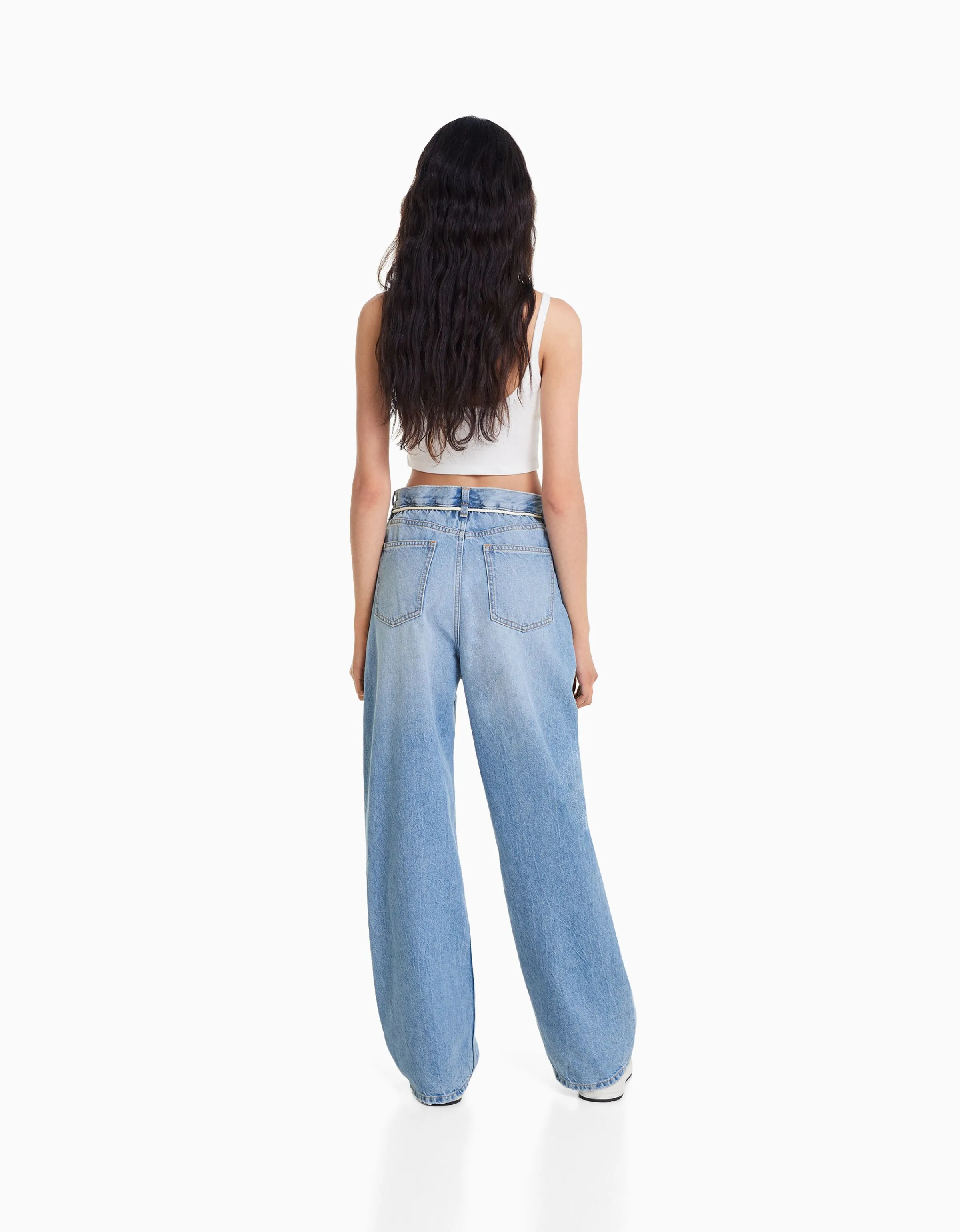 BERSHKA Jeans straight cintura elástica Azul lavado Fashion