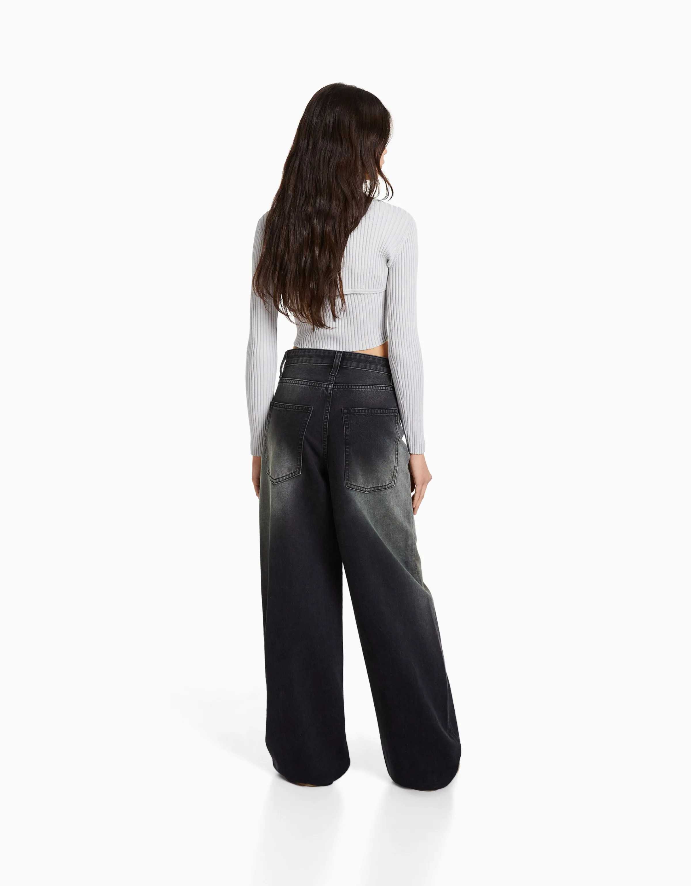 BERSHKA Jeans super baggy efecto desgastado Negro Clearance