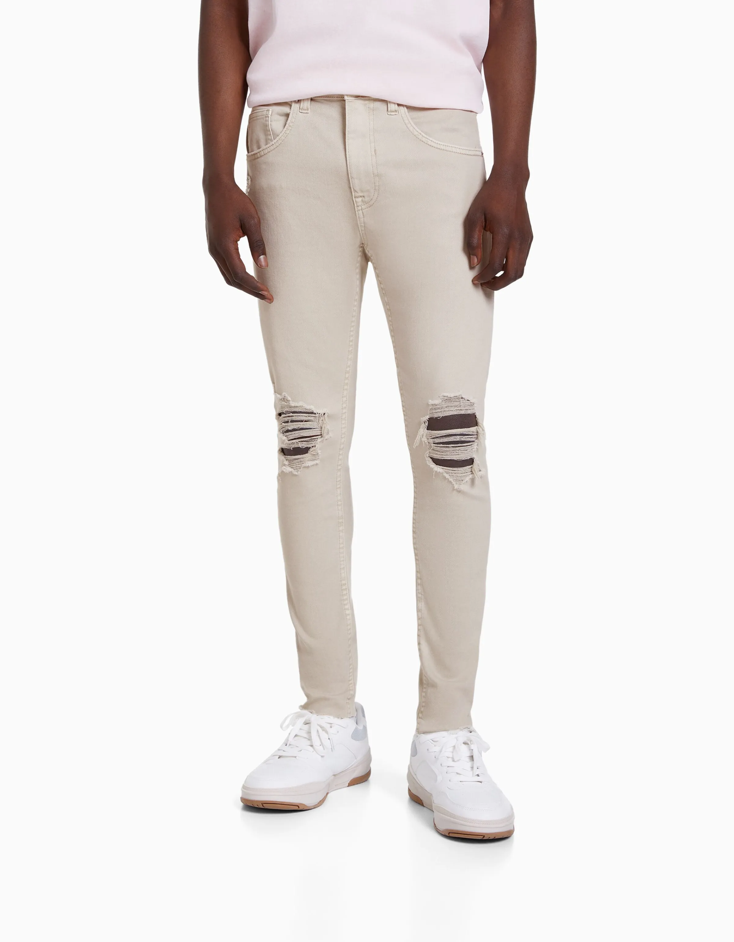 BERSHKA Jeans super skinny rotos Blanco Shop