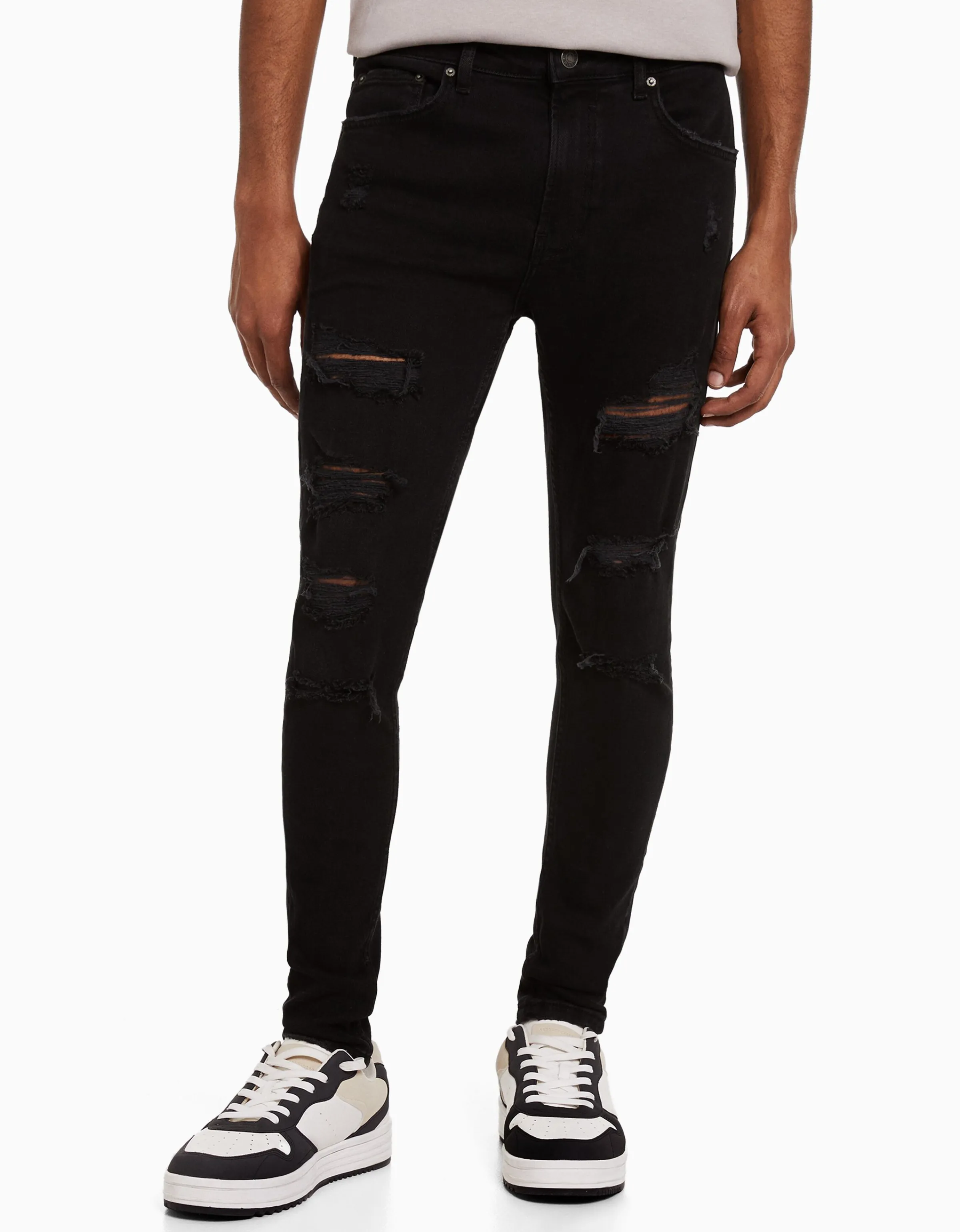 BERSHKA Jeans super skinny rotos Azul Store