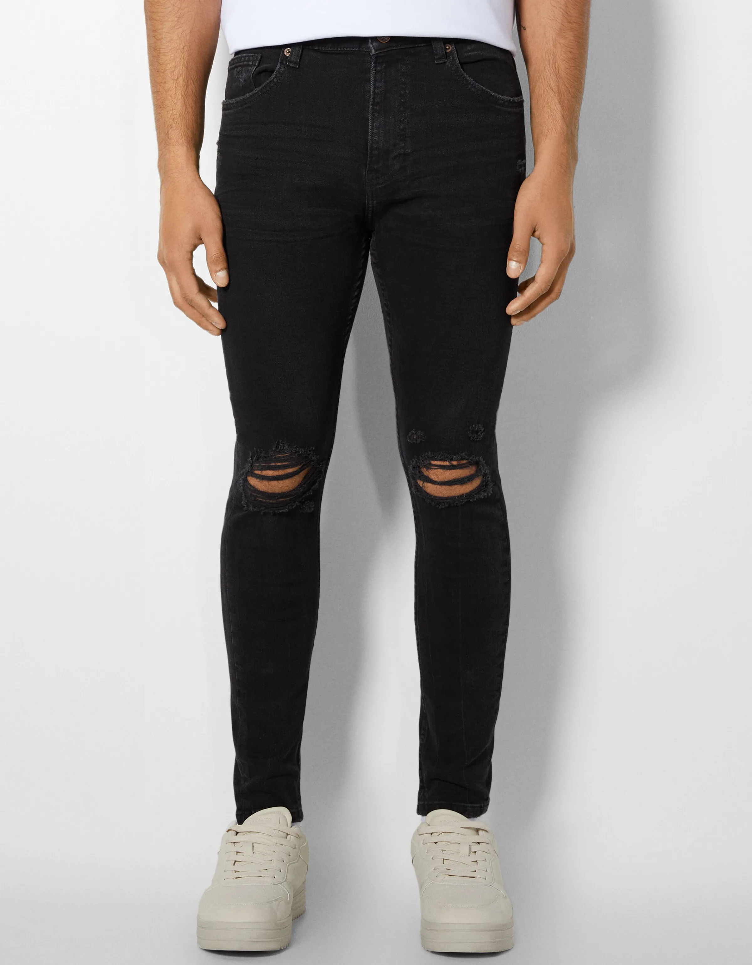 BERSHKA Jeans super skinny rotos Azul Hot