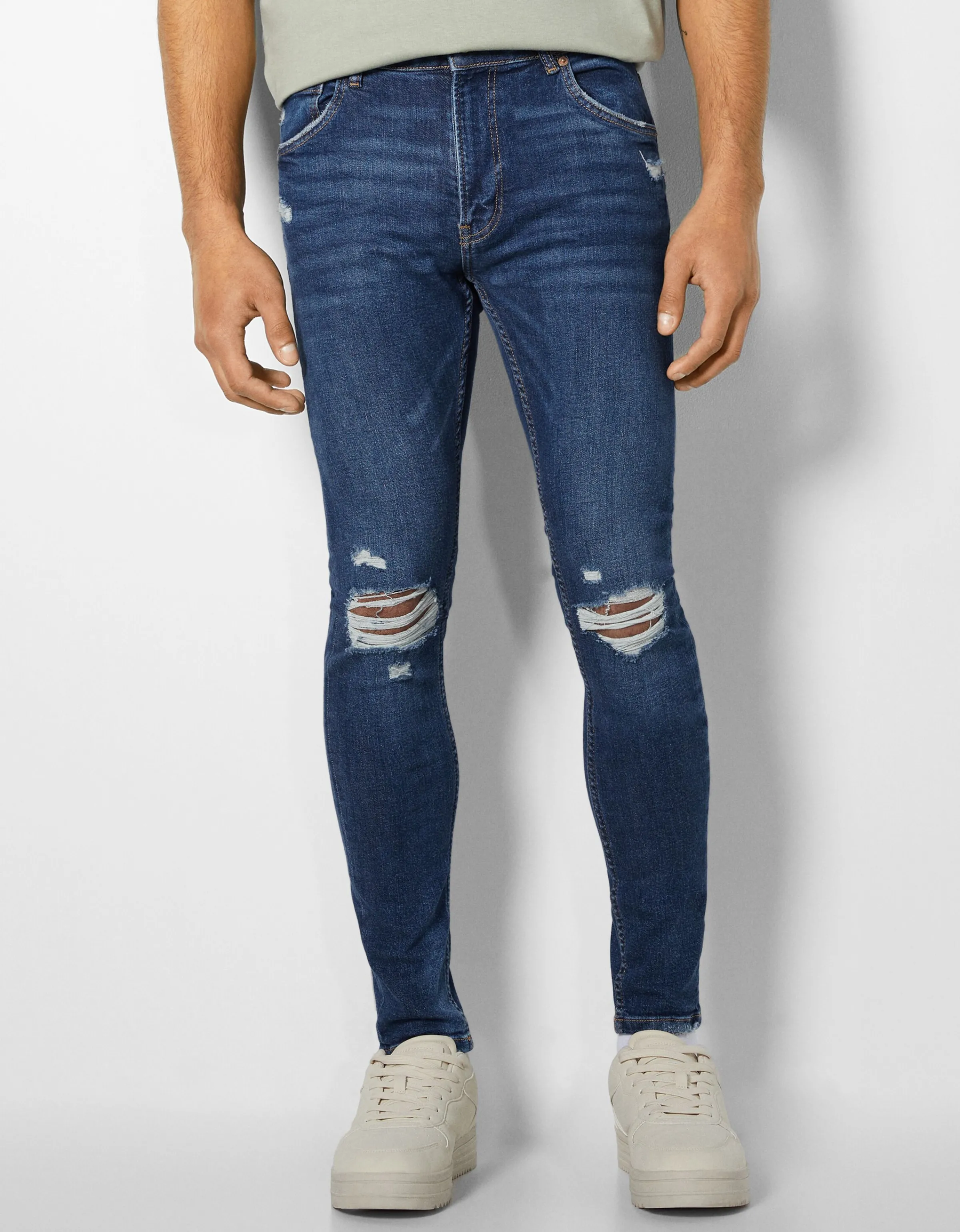 BERSHKA Jeans super skinny rotos Azul Shop