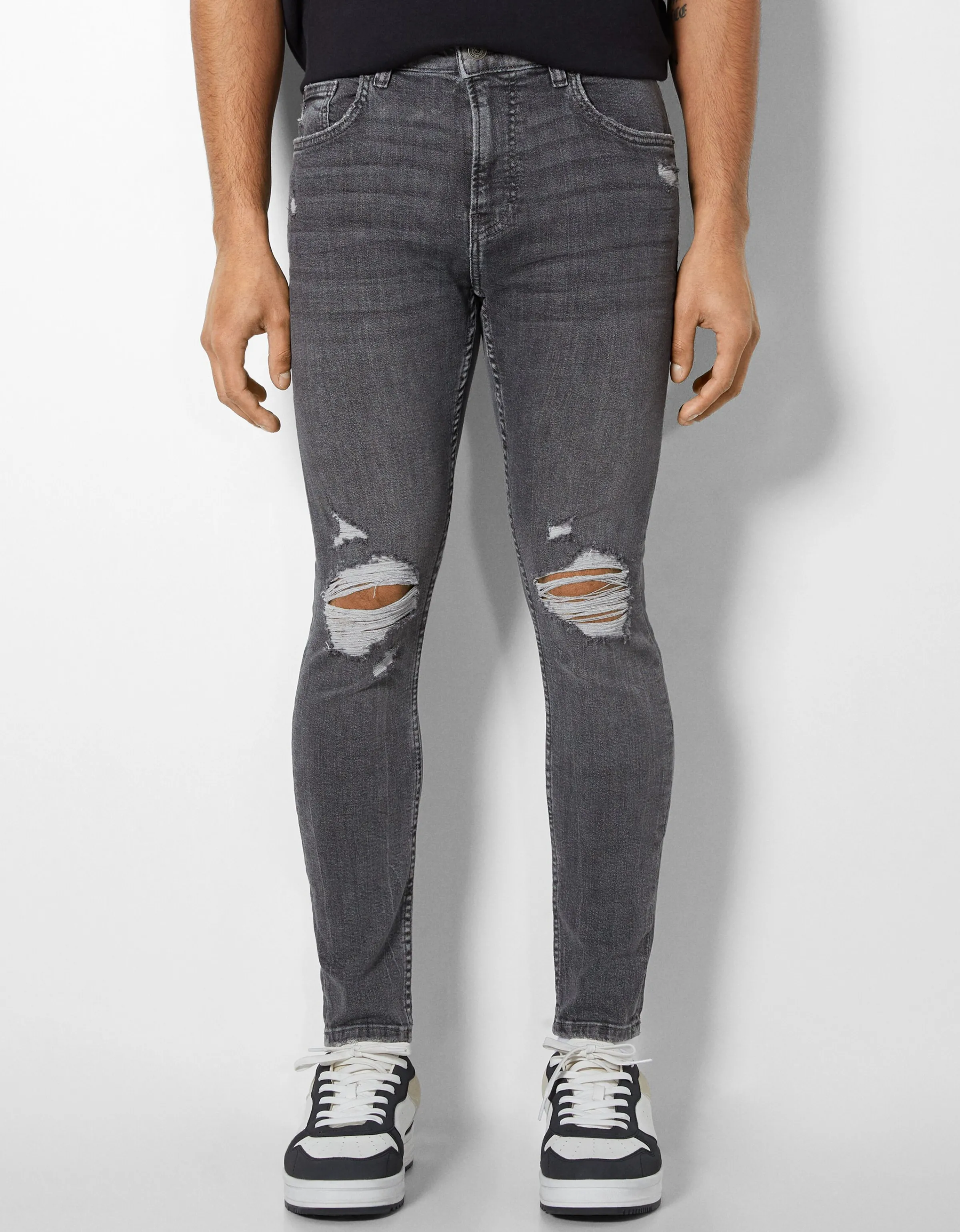 BERSHKA Jeans super skinny rotos Azul Hot