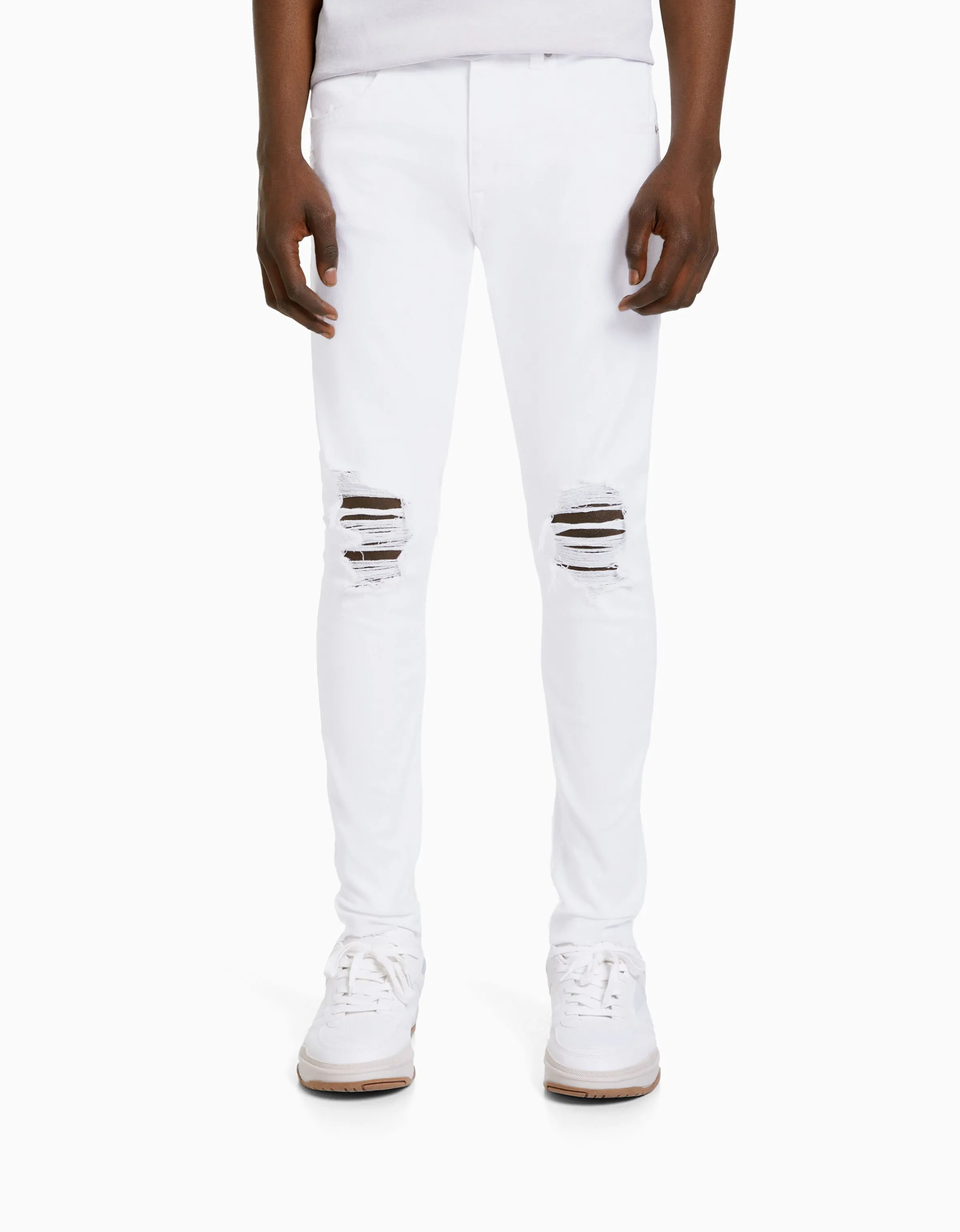 BERSHKA Jeans super skinny rotos Blanco New