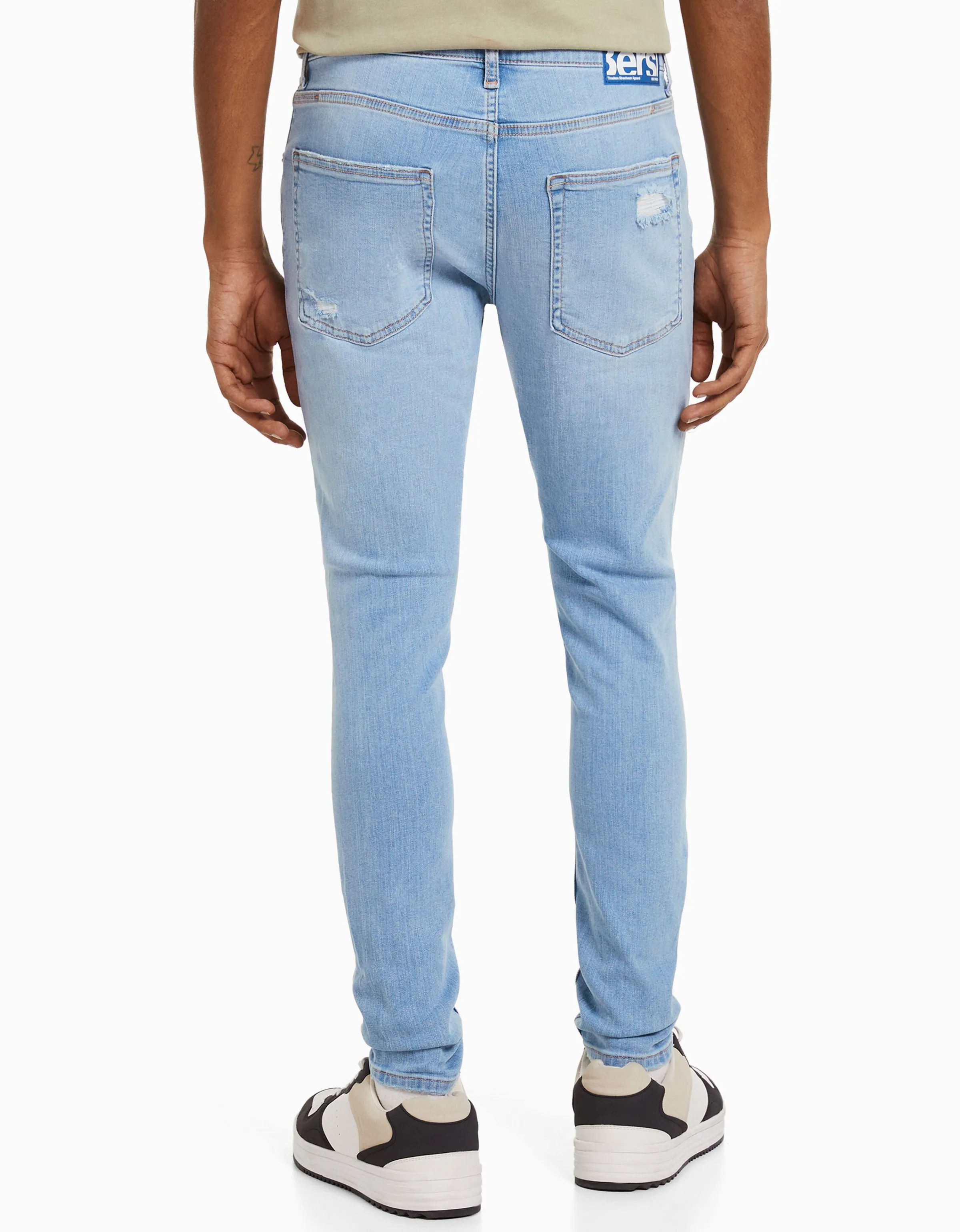 BERSHKA Jeans super skinny rotos Azul Discount