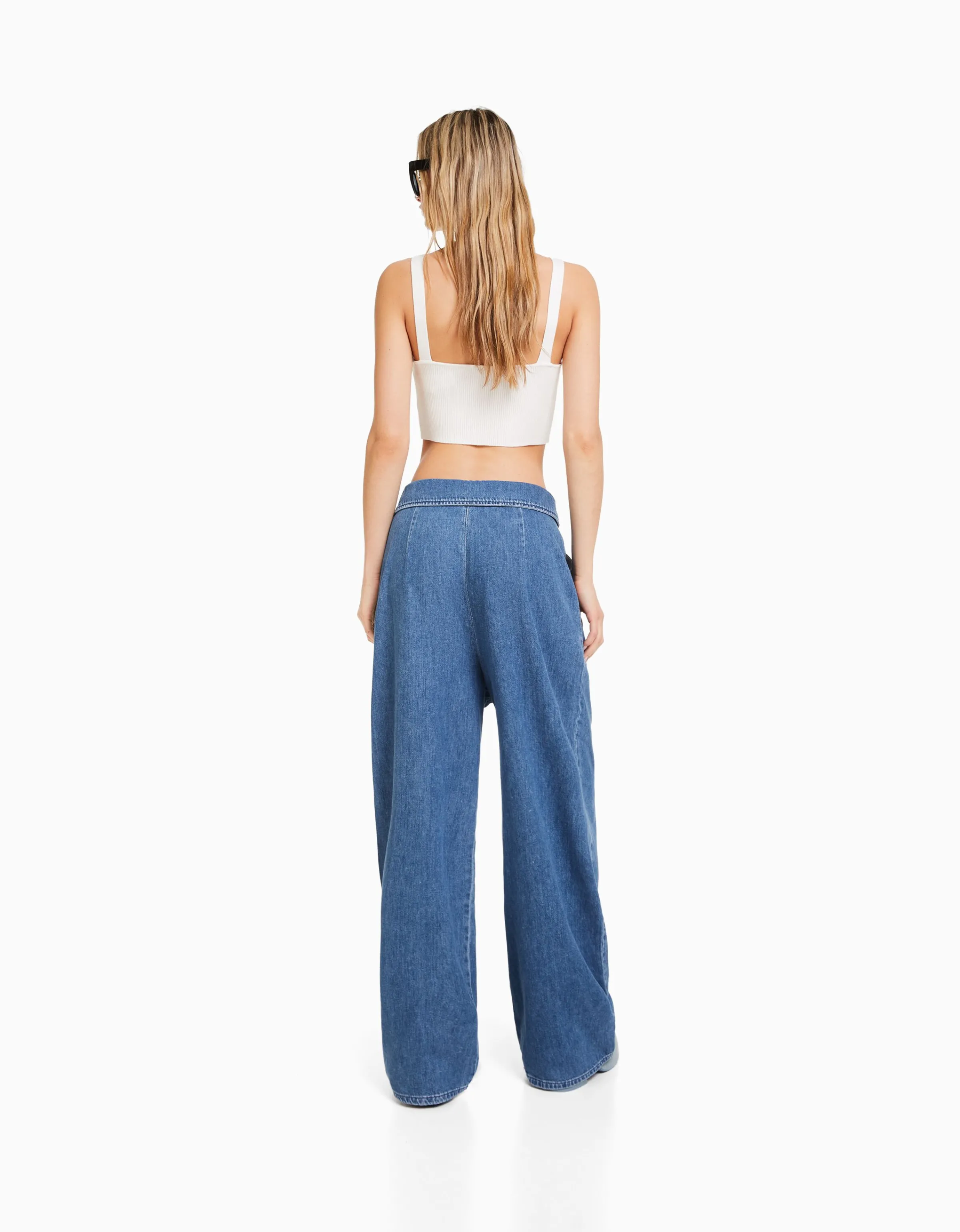 BERSHKA Jeans tailoring cintura Azul lavado Flash Sale