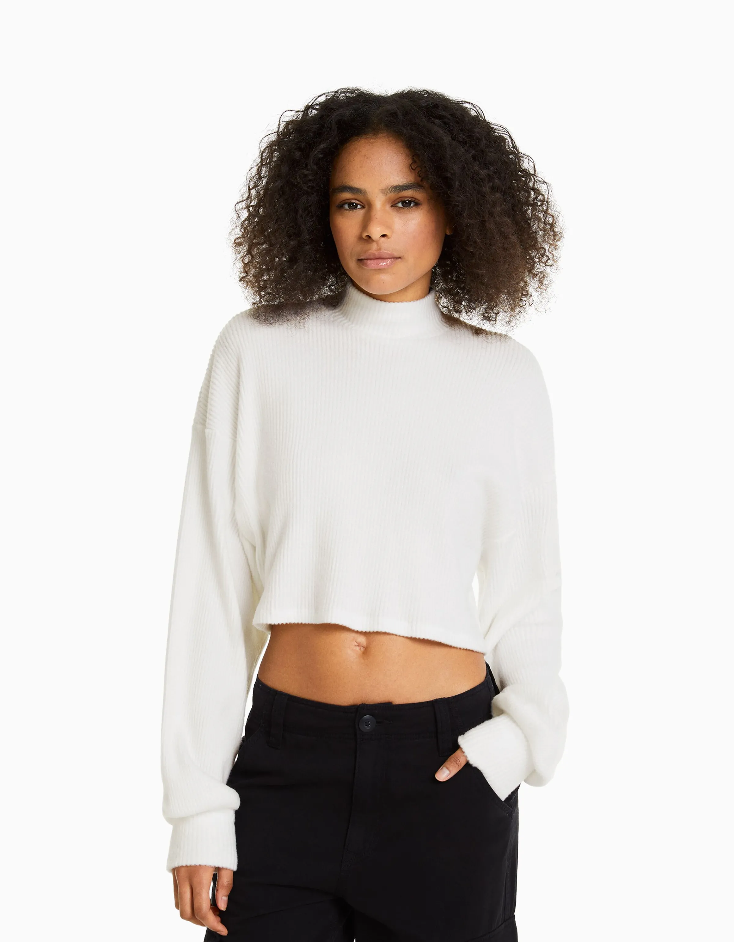 BERSHKA Jersey cropped Verde Discount