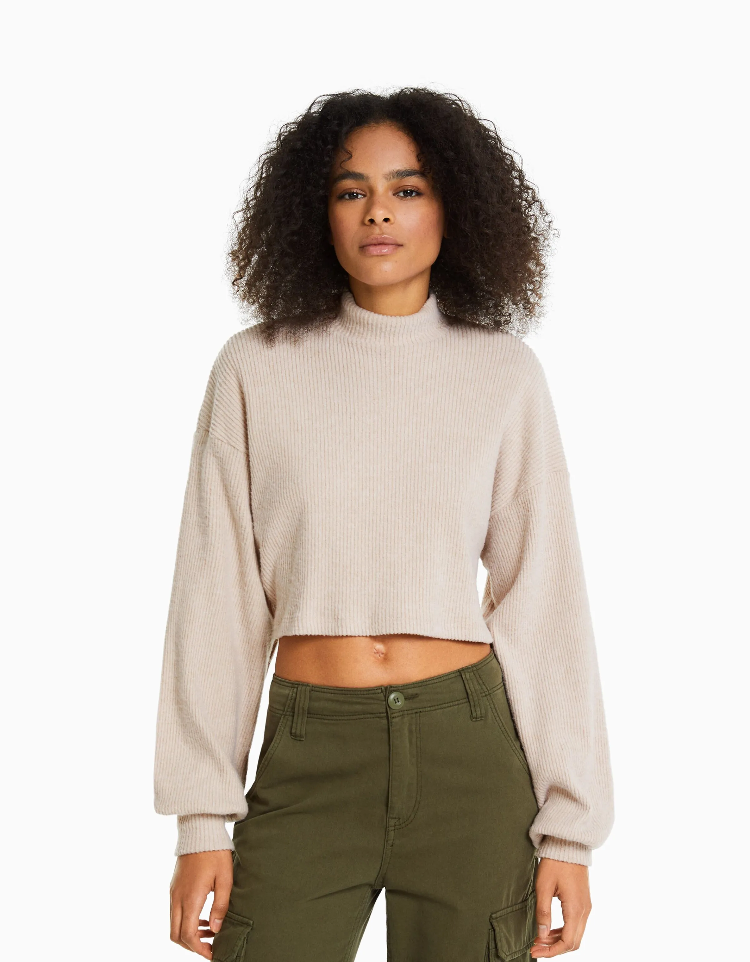 BERSHKA Jersey cropped Verde Outlet