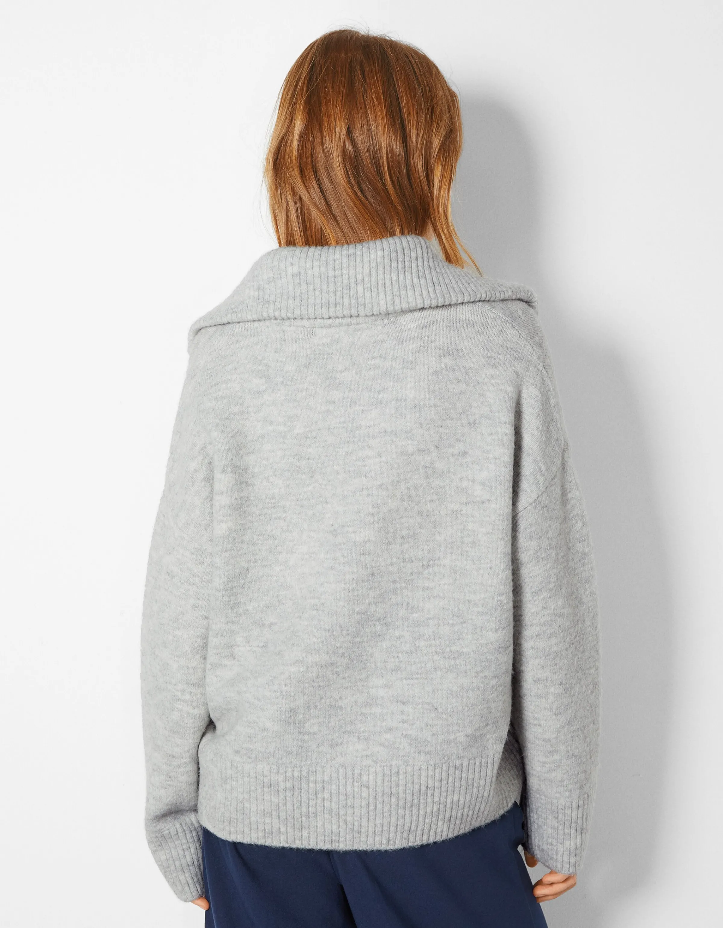 BERSHKA Jersey cuello alto cremallera Gris Best