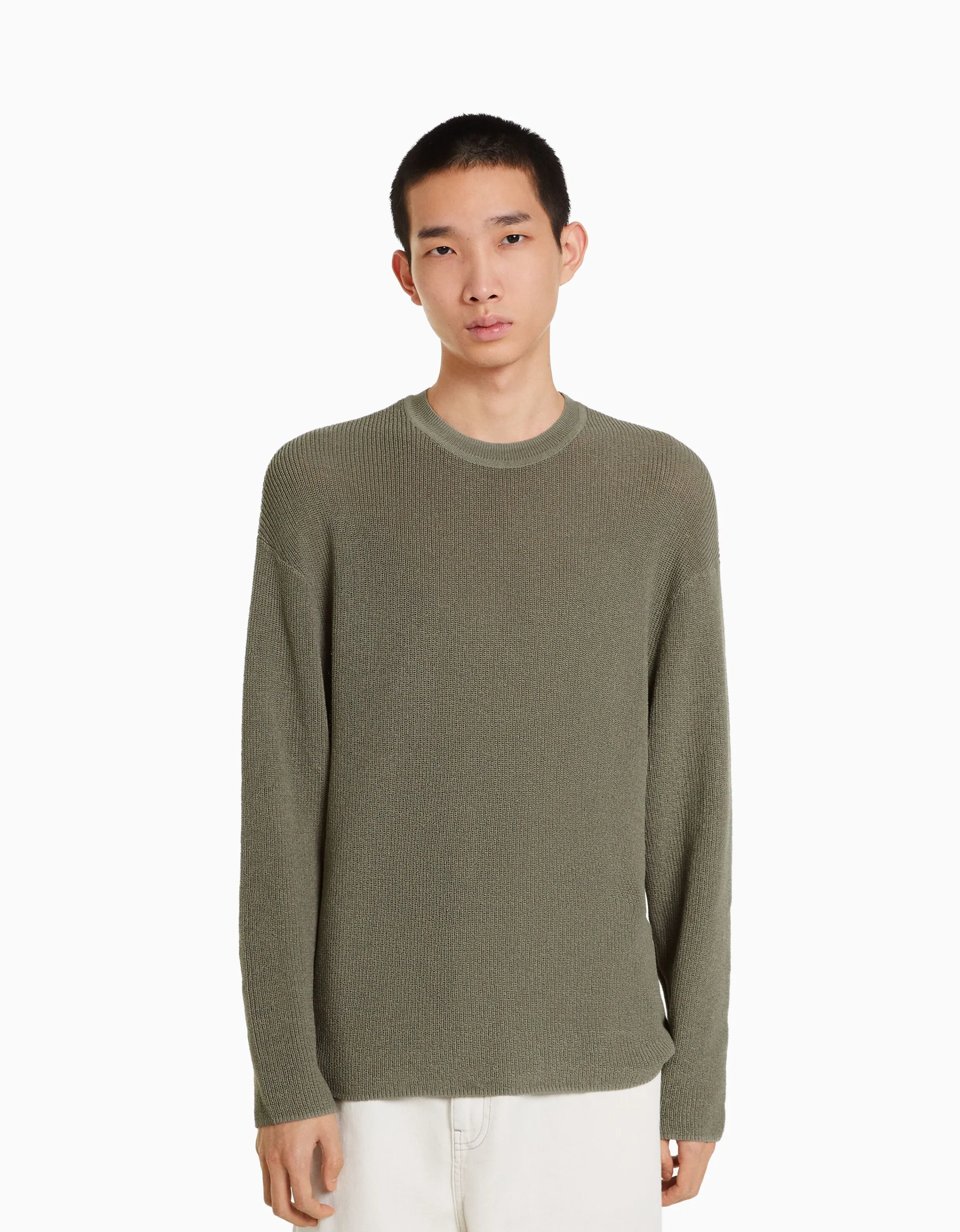 BERSHKA Jersey cuello redondo Verde Flash Sale