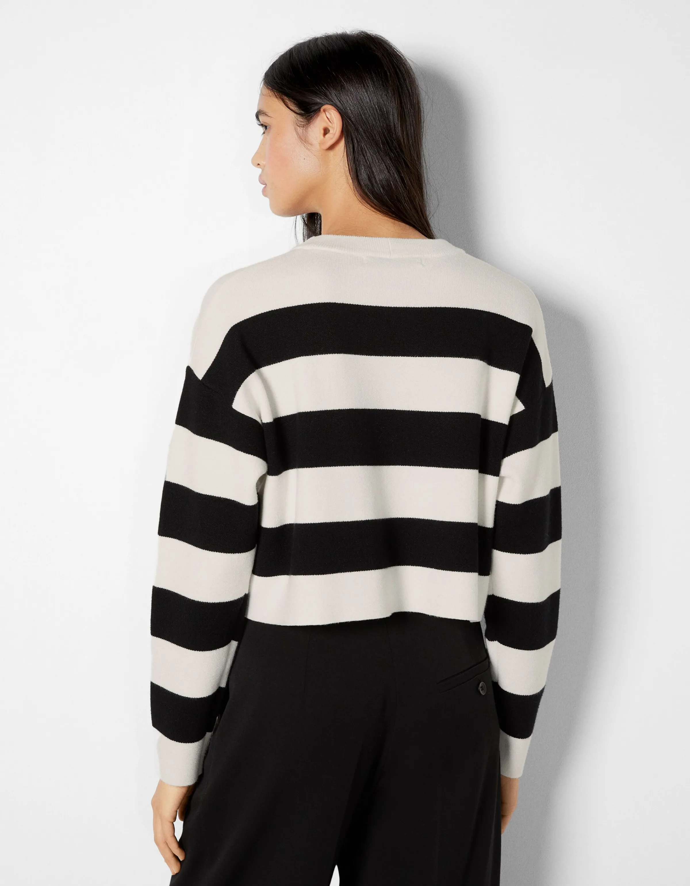 BERSHKA Jersey cuello redondo punto Blanco Shop