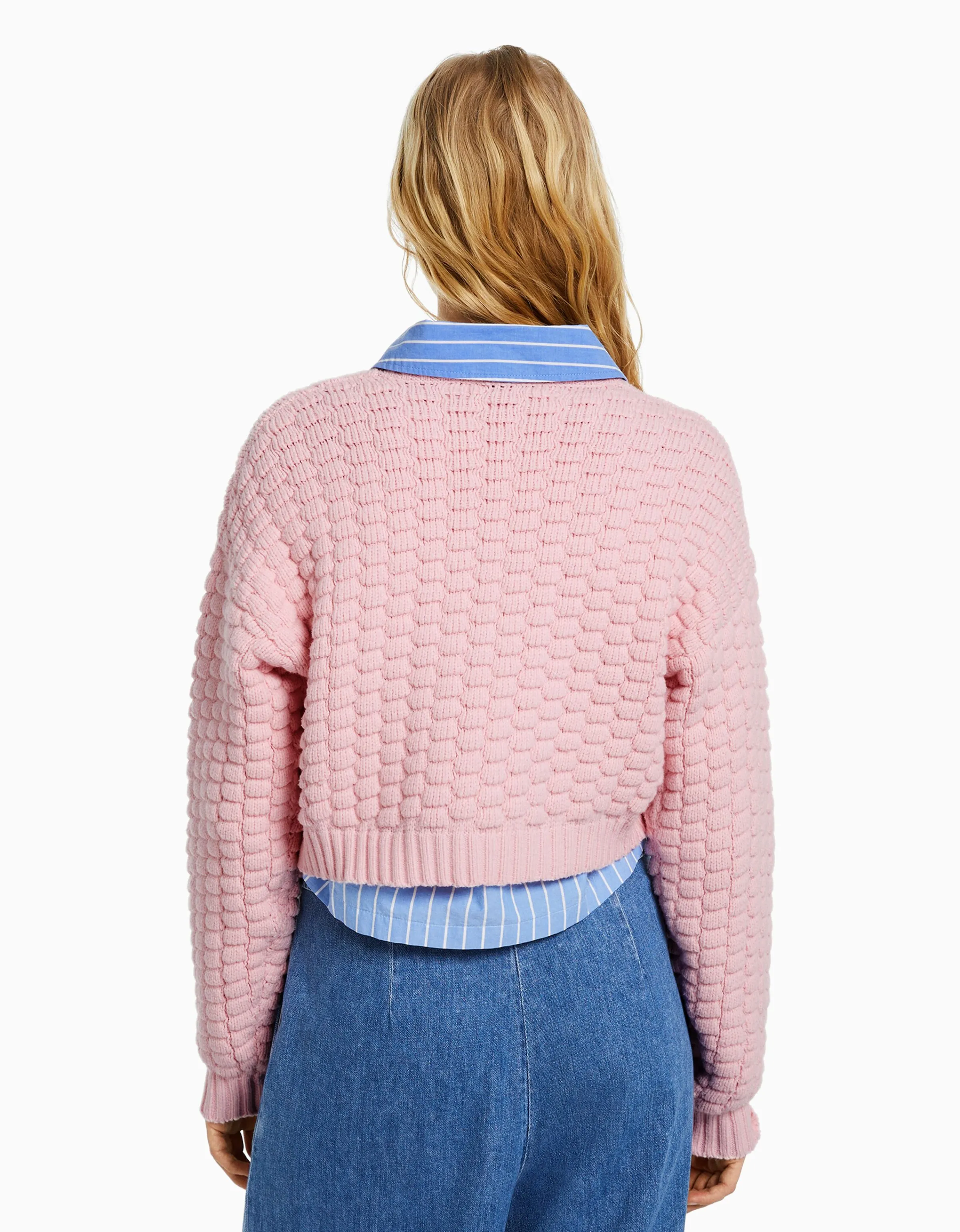 BERSHKA Jersey estructura Rosa Sale