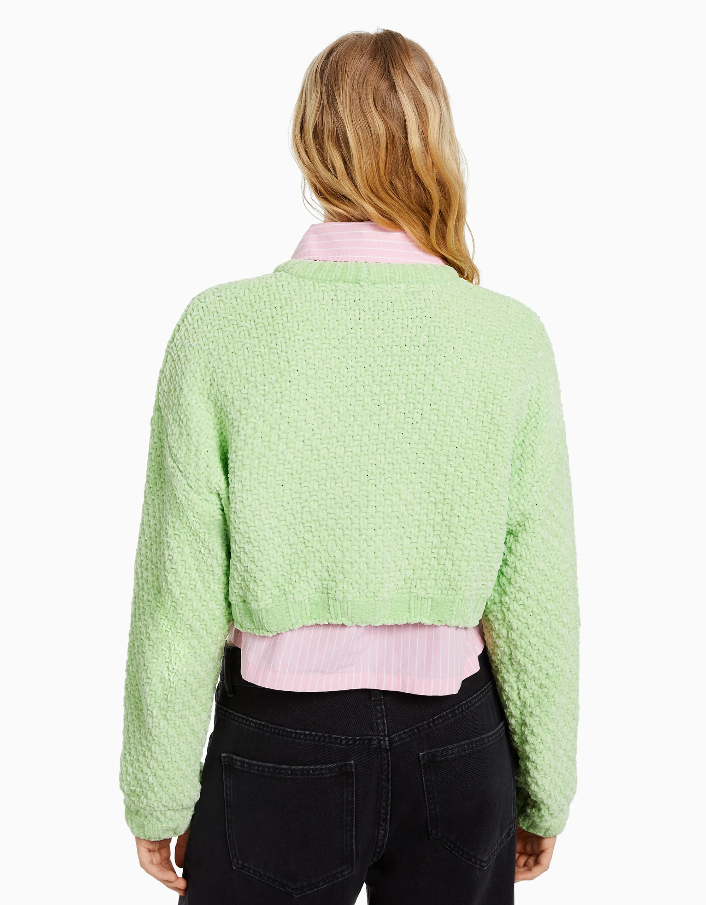 BERSHKA Jersey estructura chenilla Verde Flash Sale