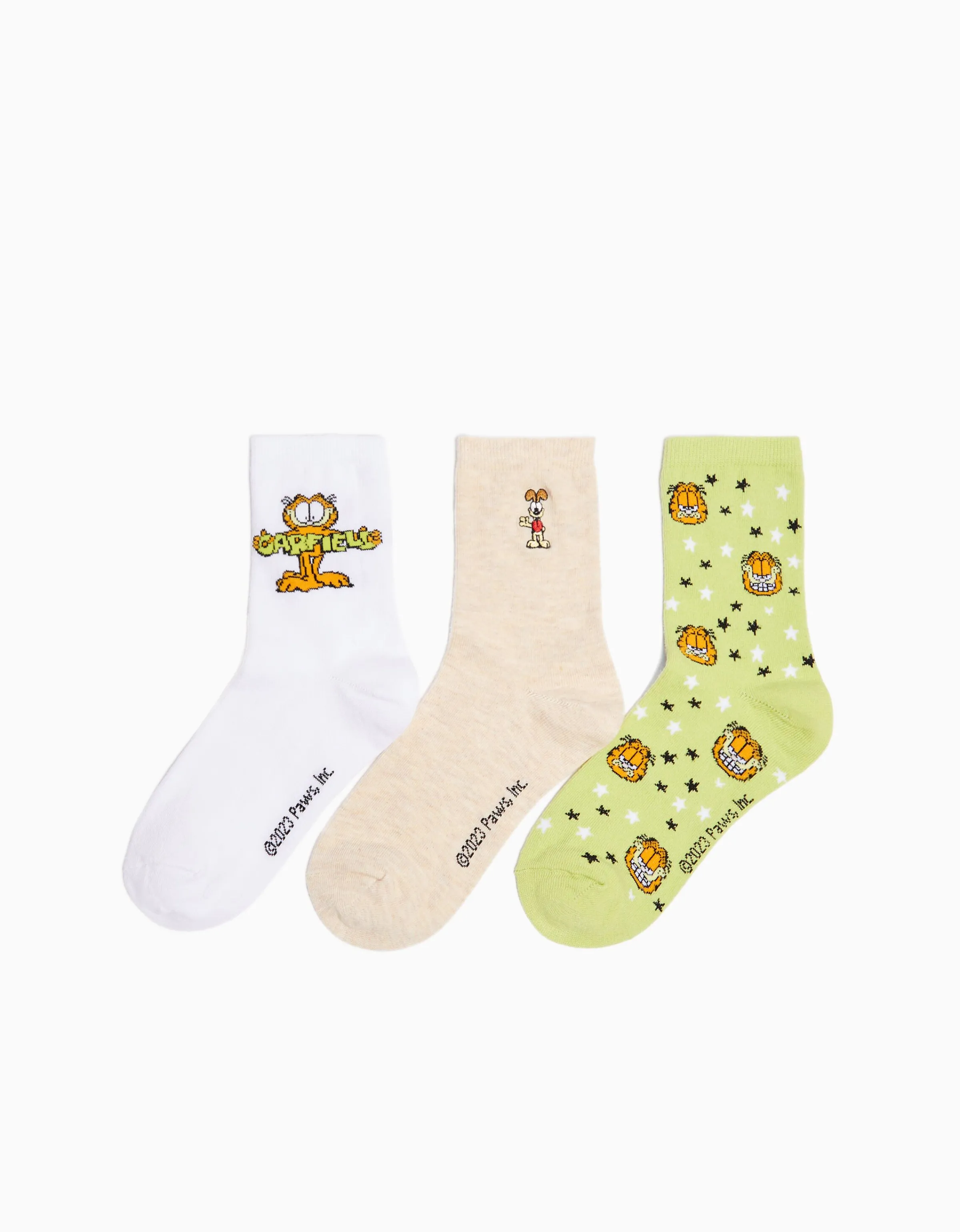 BERSHKA Pack 3 calcetines bordado Garfield Verde Fashion