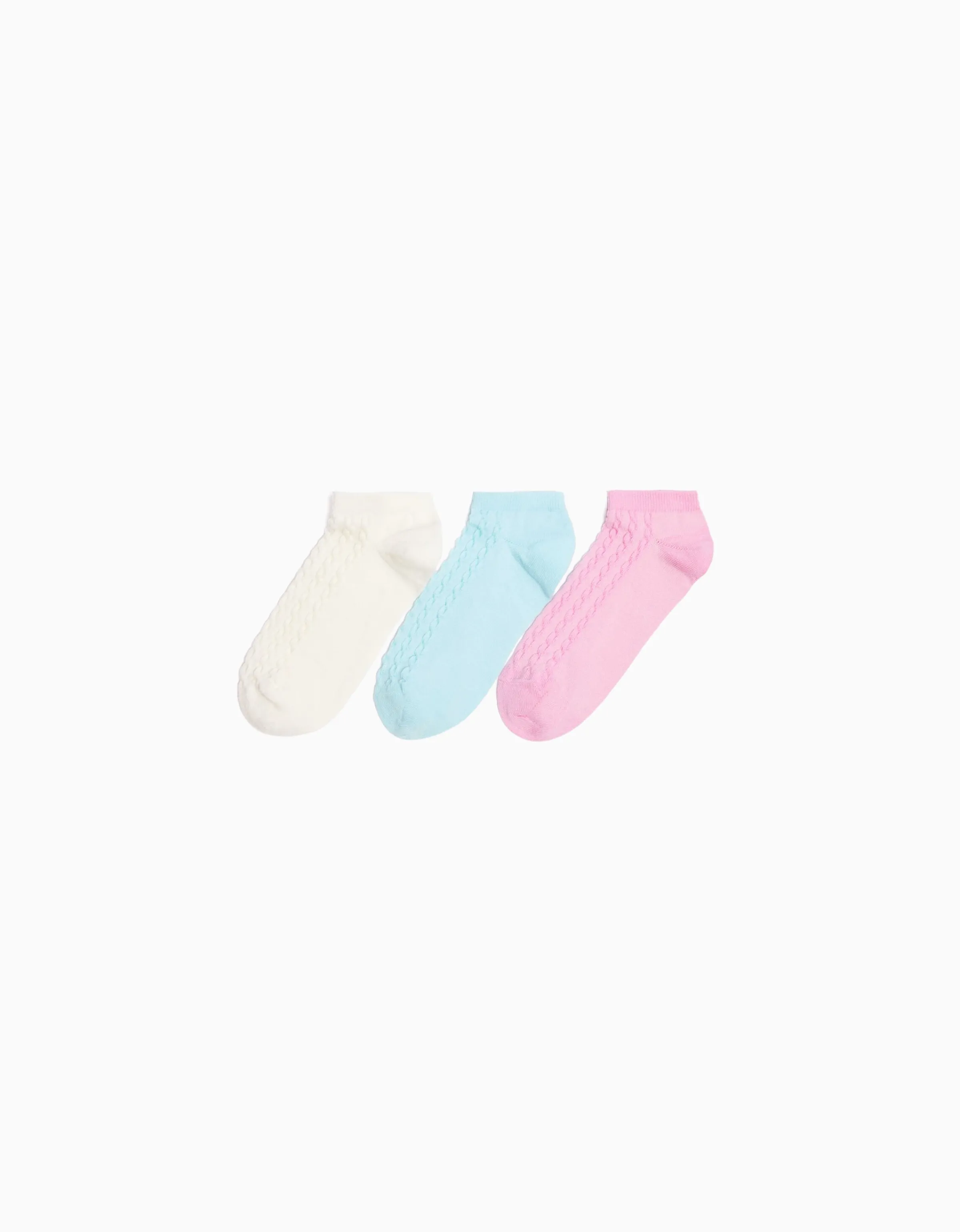 BERSHKA Pack 3 calcetines tobilleros textura Azul claro Discount