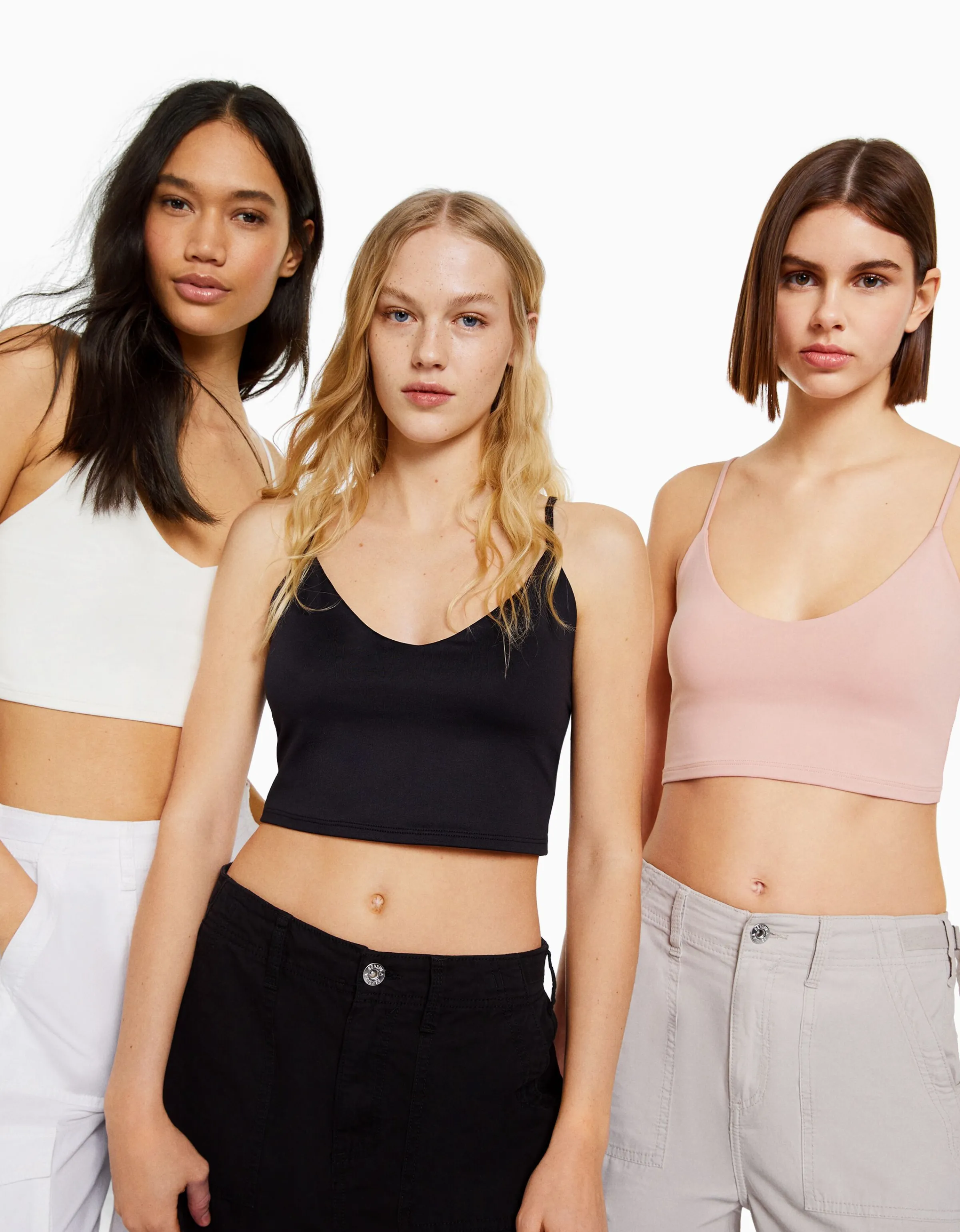 BERSHKA Pack 3 tops tirantes cropped Multicolor Clearance