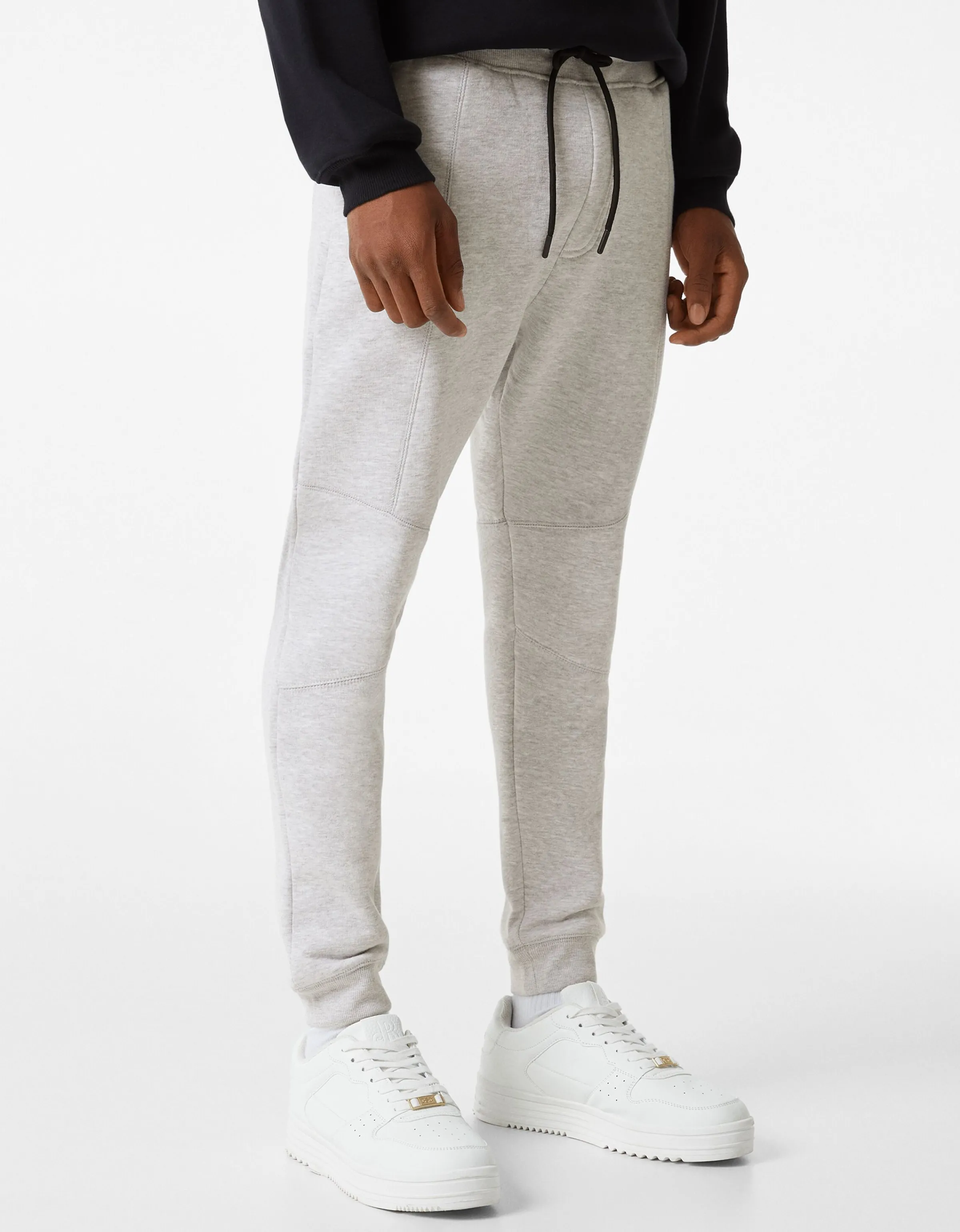 BERSHKA Pantalón felpa jogger cortes Gris Cheap