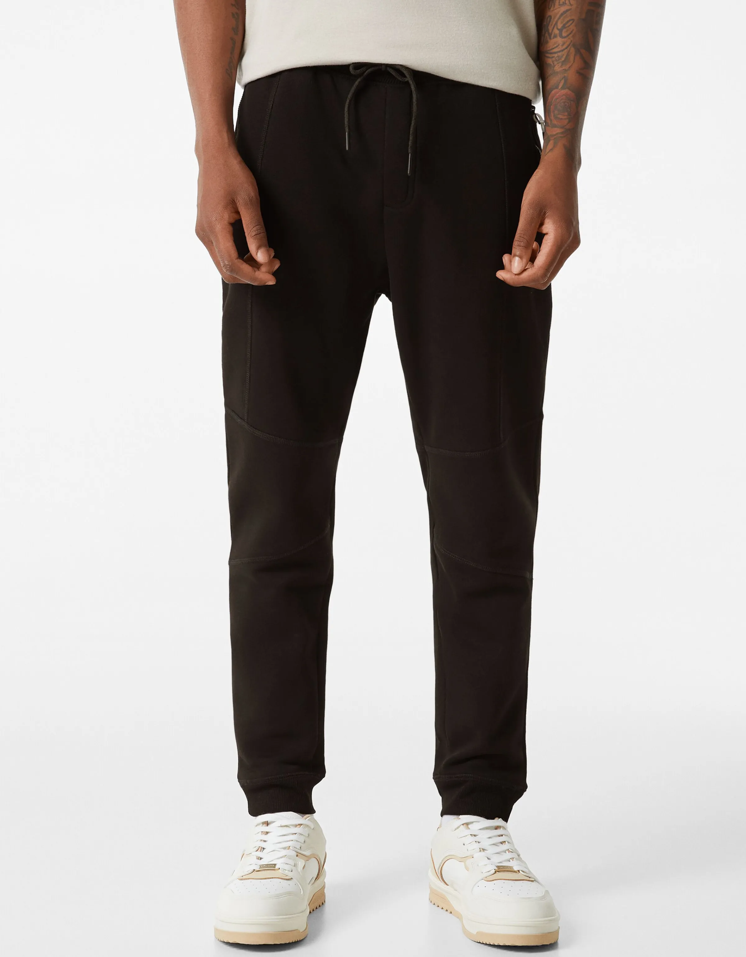 BERSHKA Pantalón felpa jogger cortes Gris Store