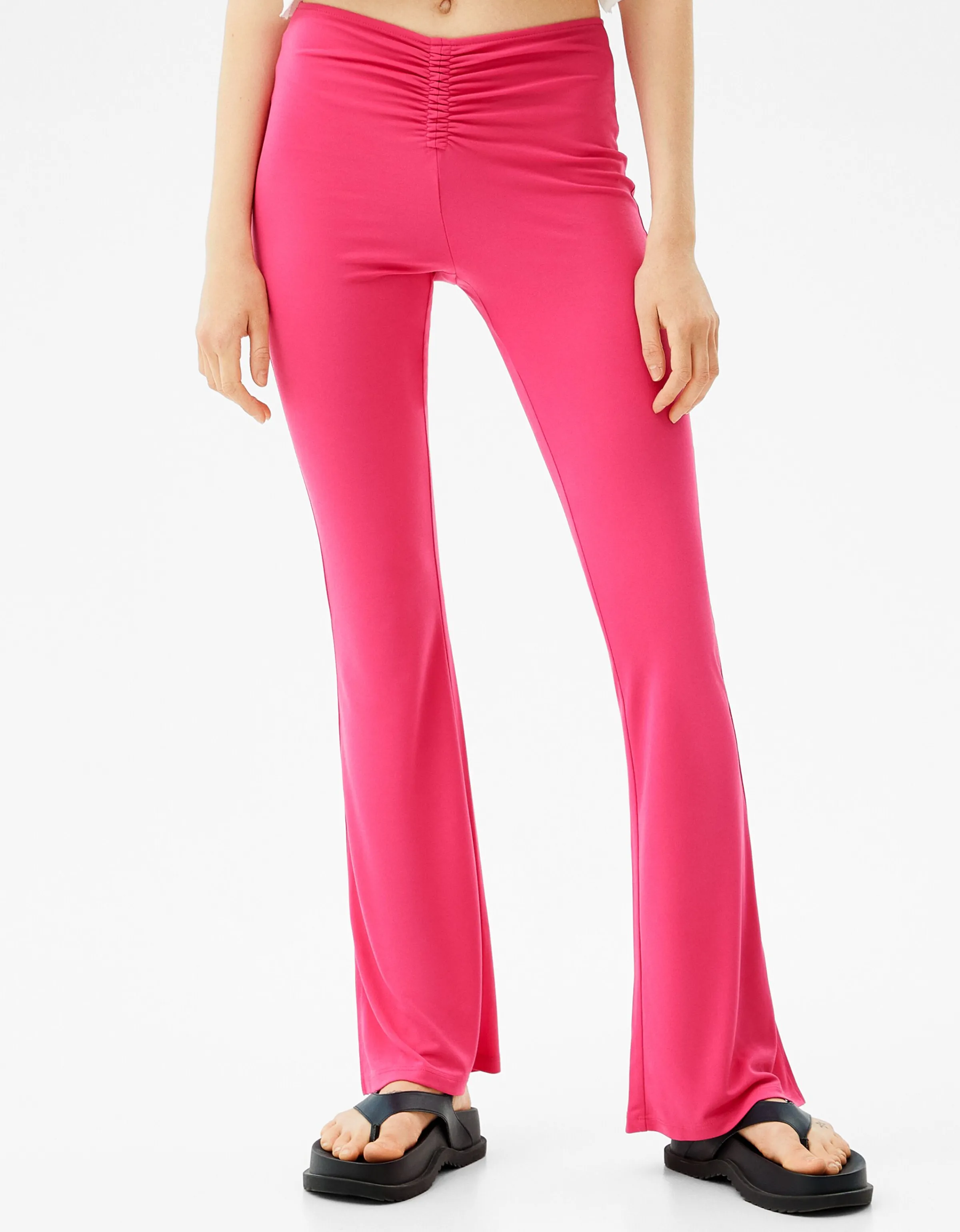 BERSHKA Pantalón flare frunce Fucsia New