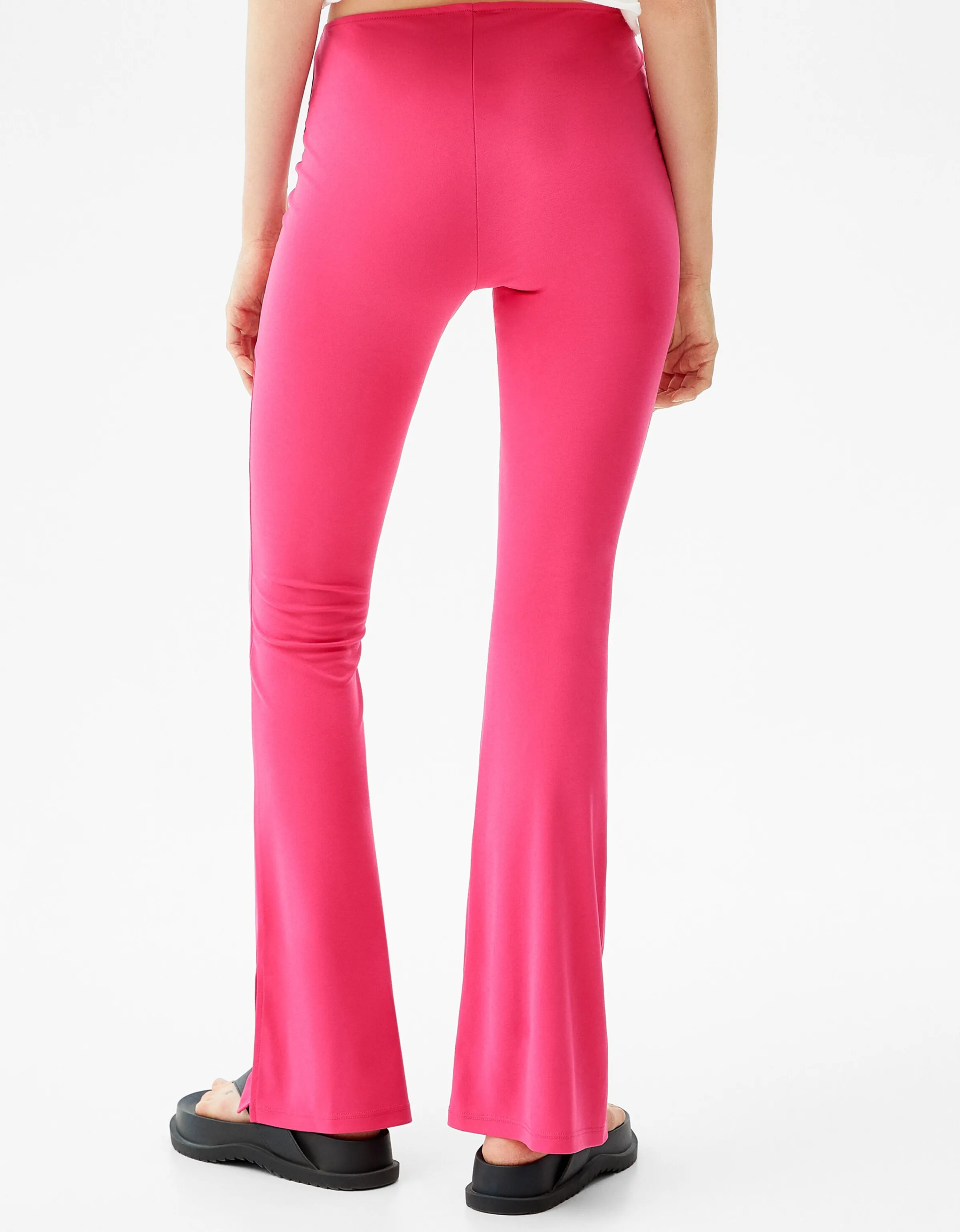 BERSHKA Pantalón flare frunce Fucsia New