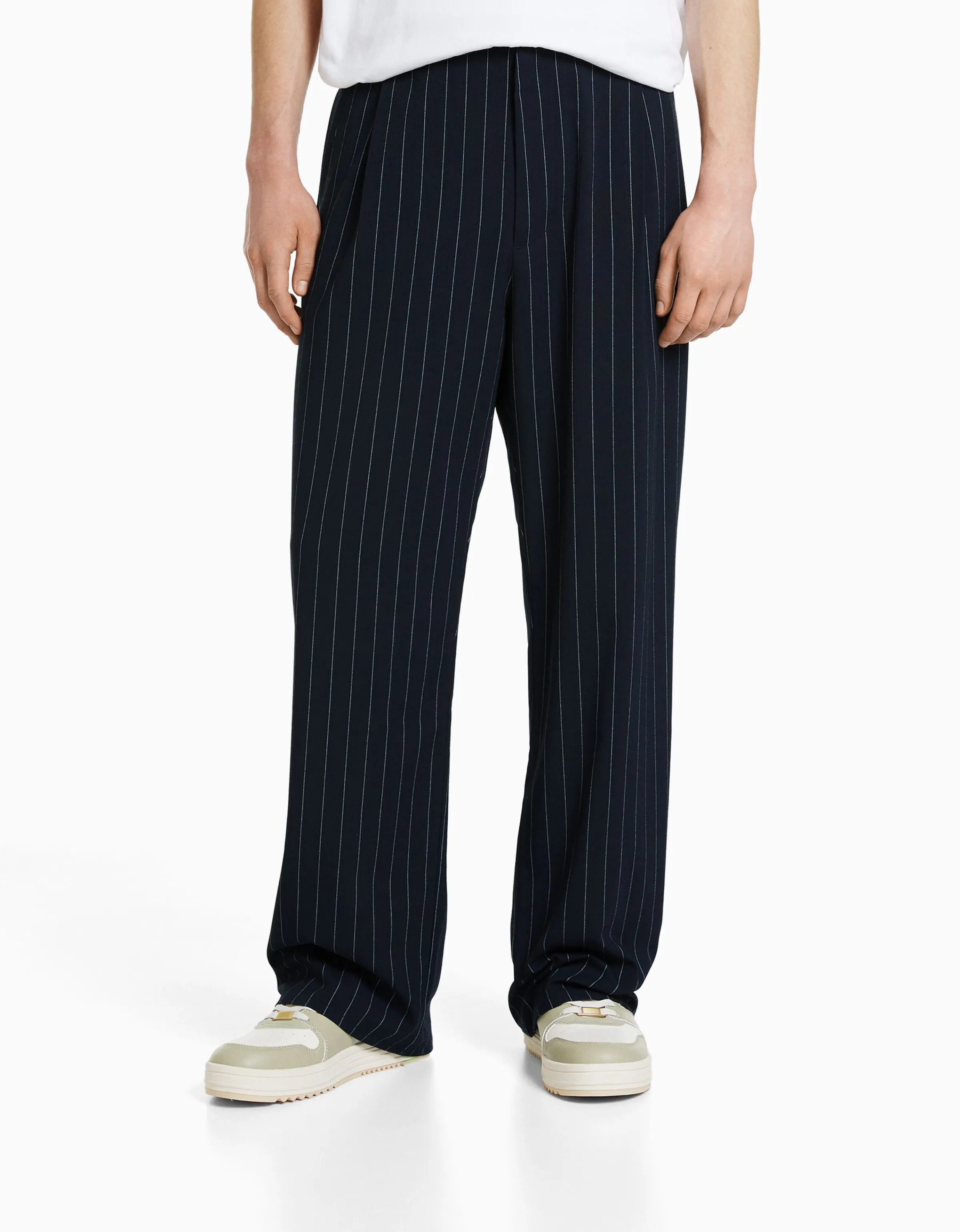 BERSHKA Pantalón tailoring rayas Marino Clearance