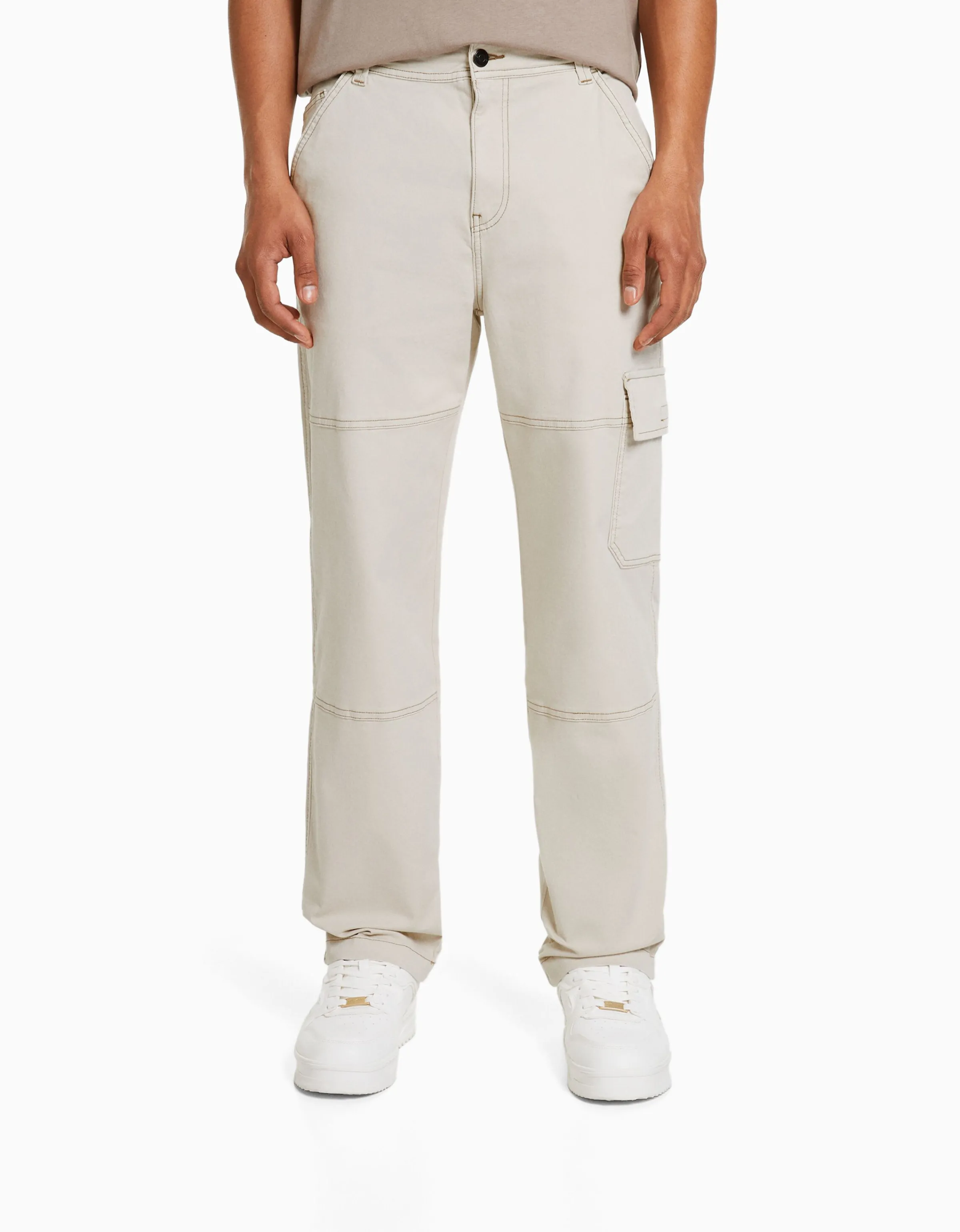 BERSHKA Pantalón wide cargo costuras contraste Azul oscuro Store