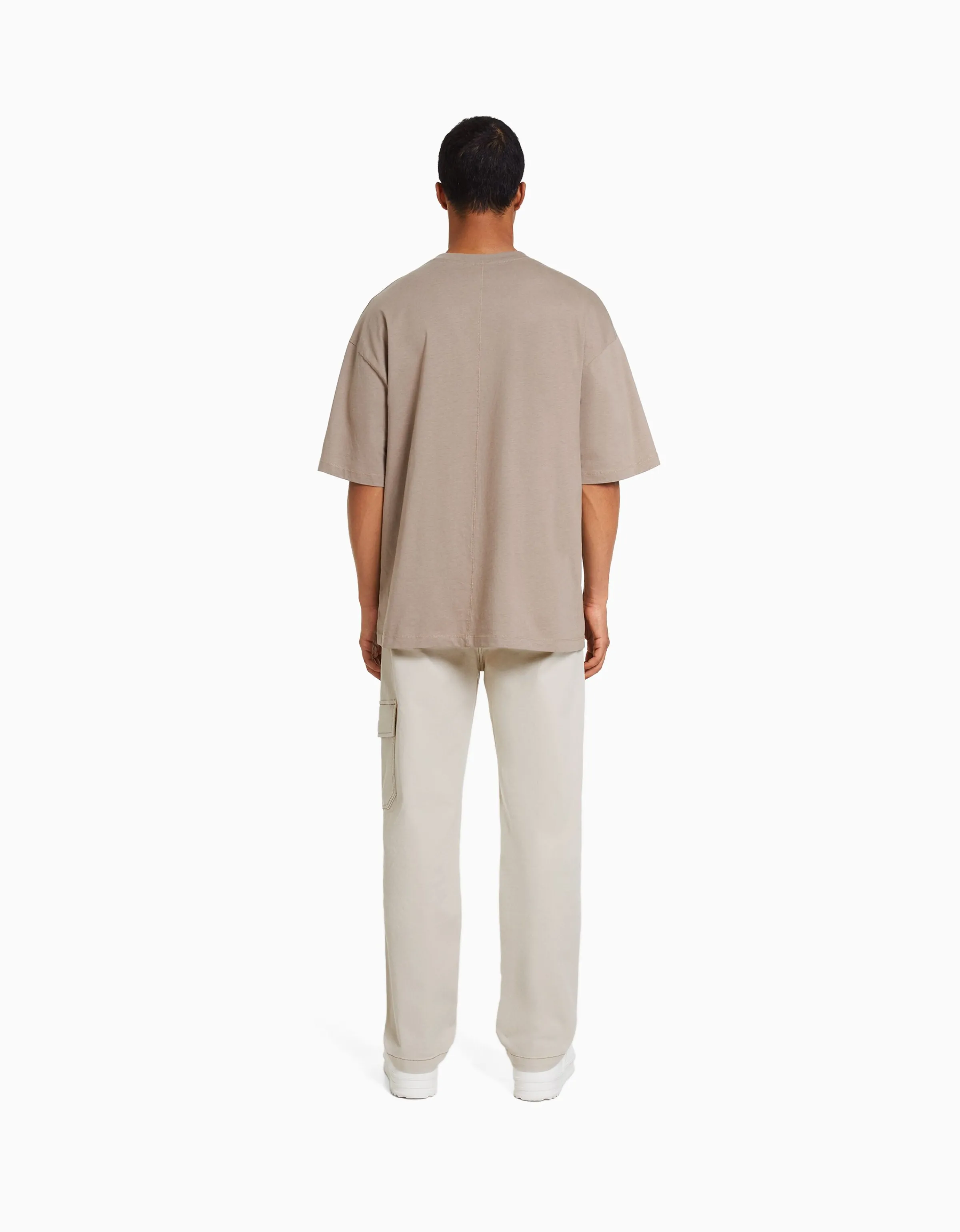 BERSHKA Pantalón wide cargo costuras contraste Azul oscuro Store