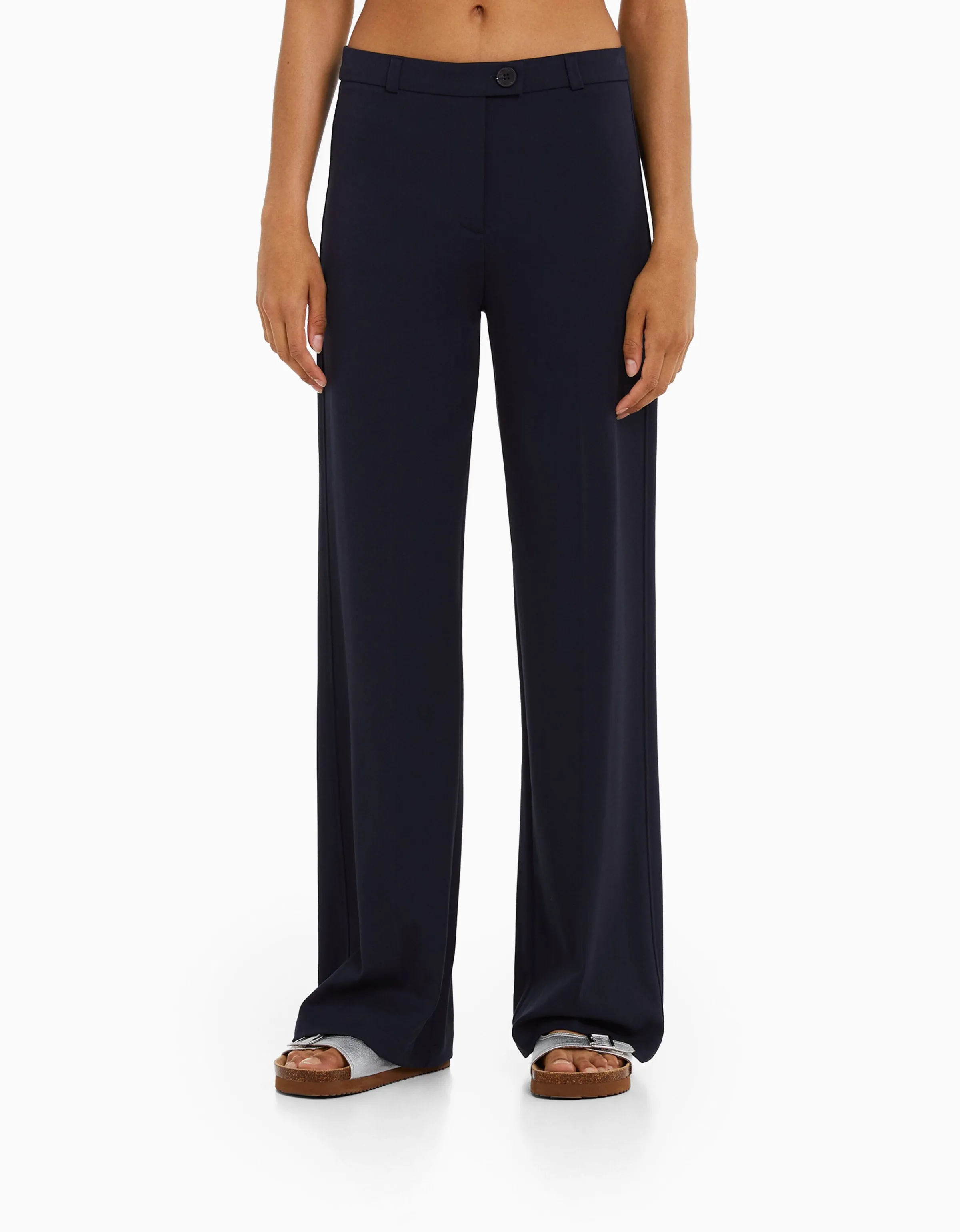 BERSHKA Pantalón wide leg tailoring trabillas Marino Store