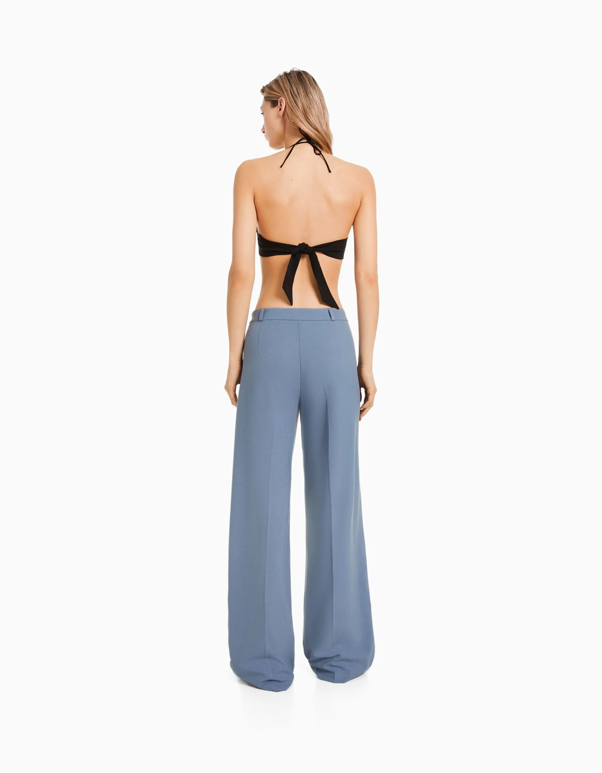 BERSHKA Pantalón wide leg tailoring trabillas Marino Cheap