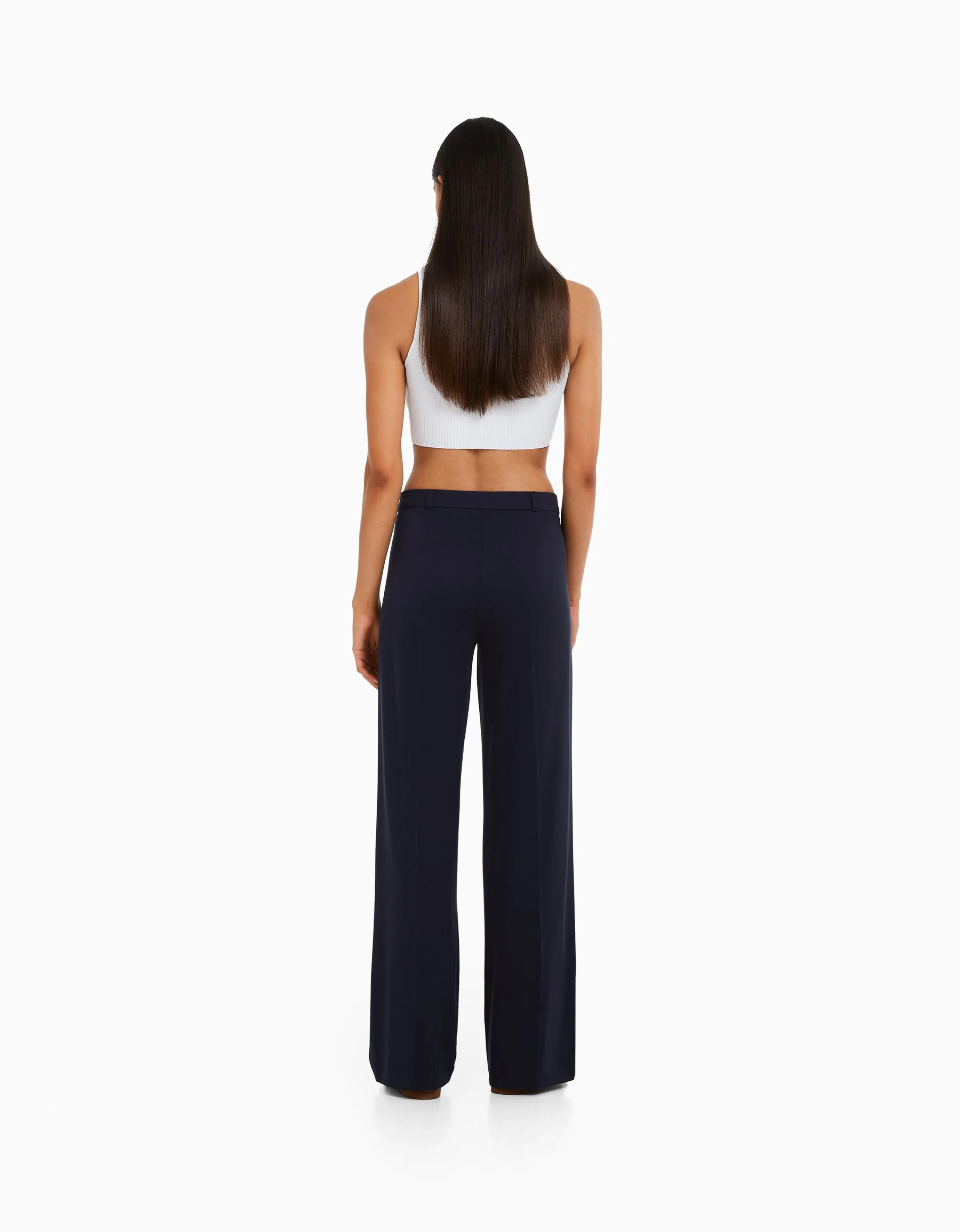 BERSHKA Pantalón wide leg tailoring trabillas Marino Store