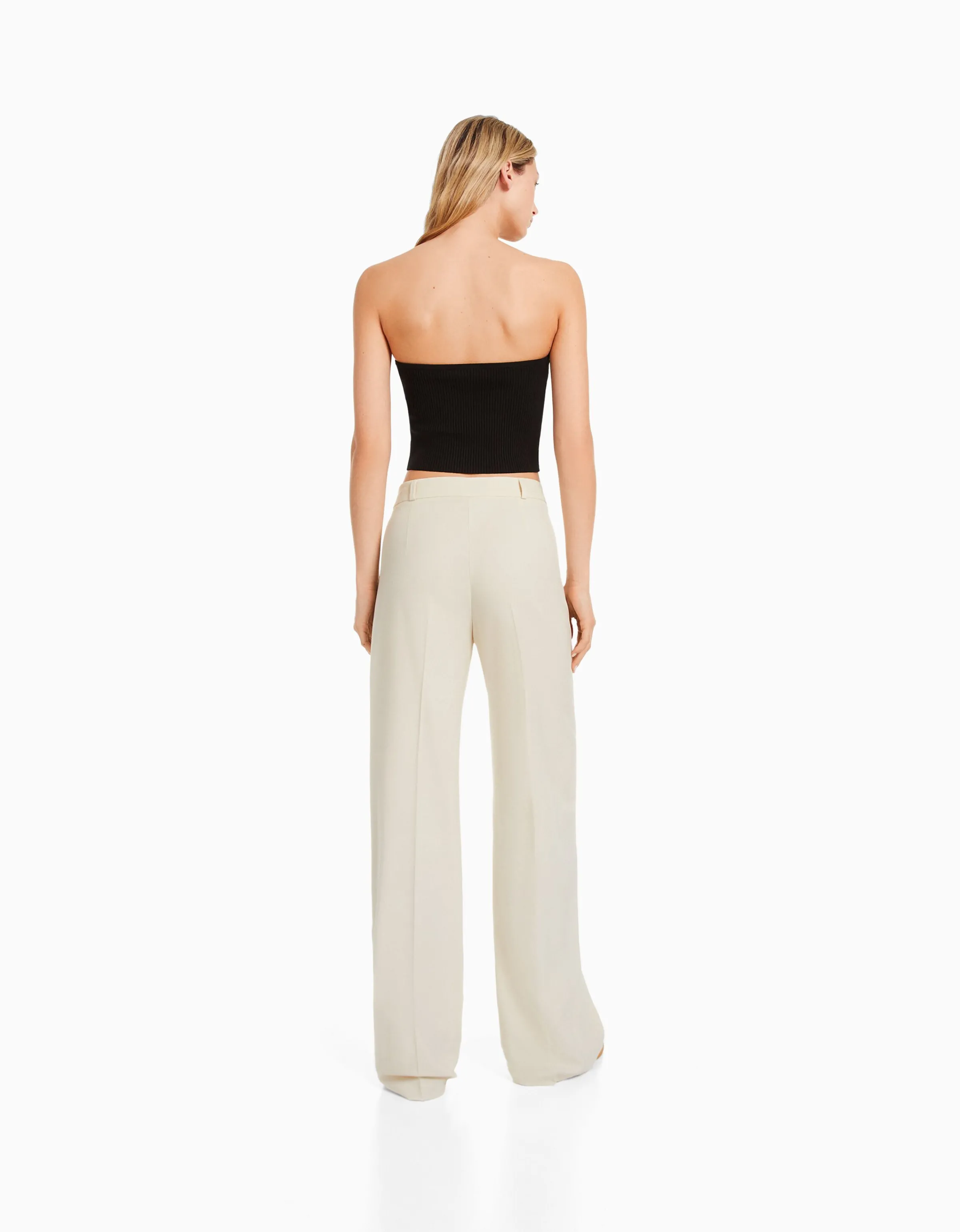 BERSHKA Pantalón wide leg tailoring trabillas Marino Outlet