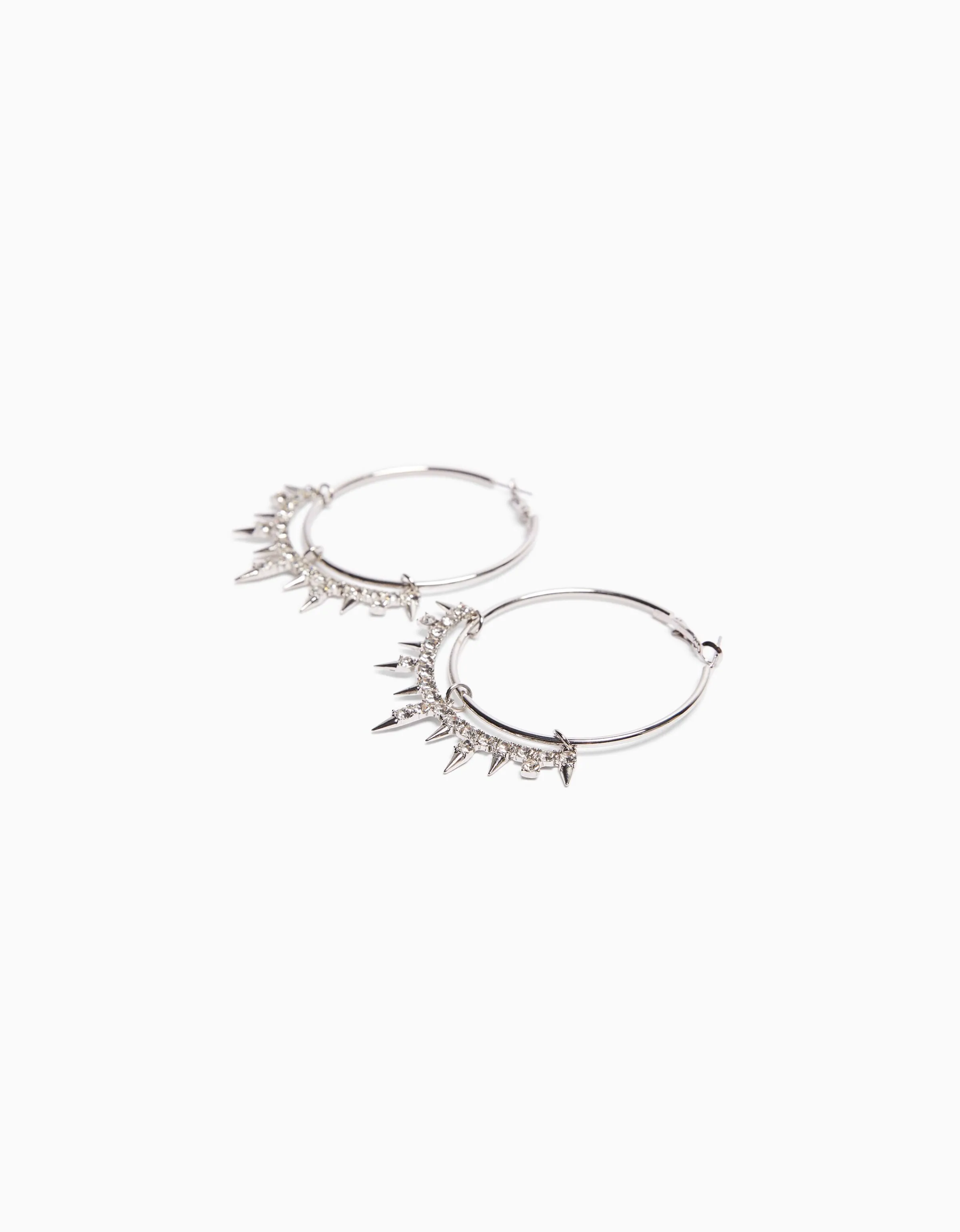 BERSHKA Pendientes aros pinchos pedrería Plata Best Sale