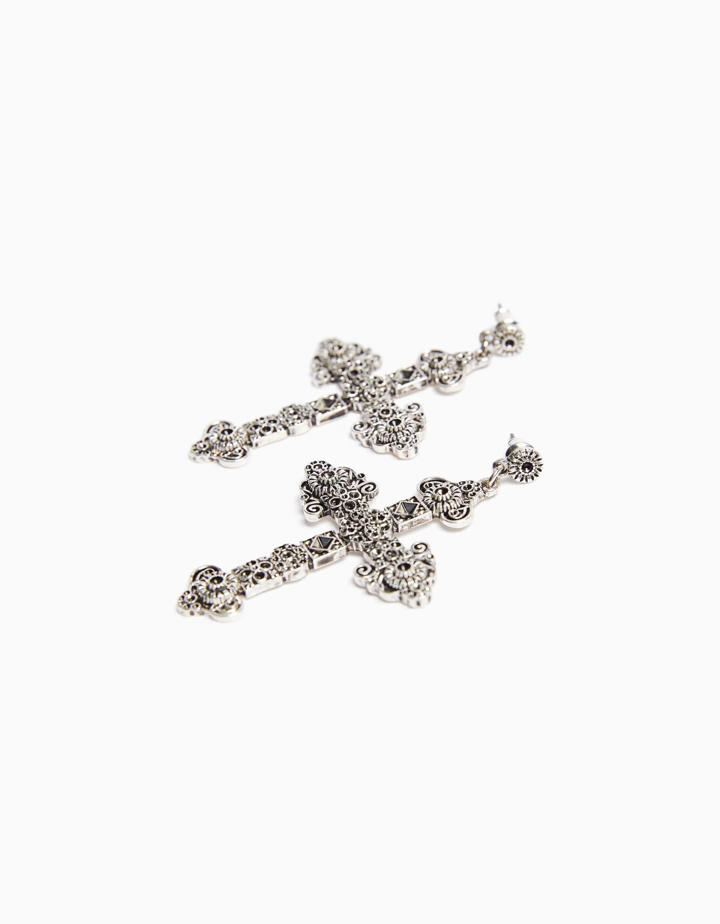 BERSHKA Pendientes cruz Plata Clearance