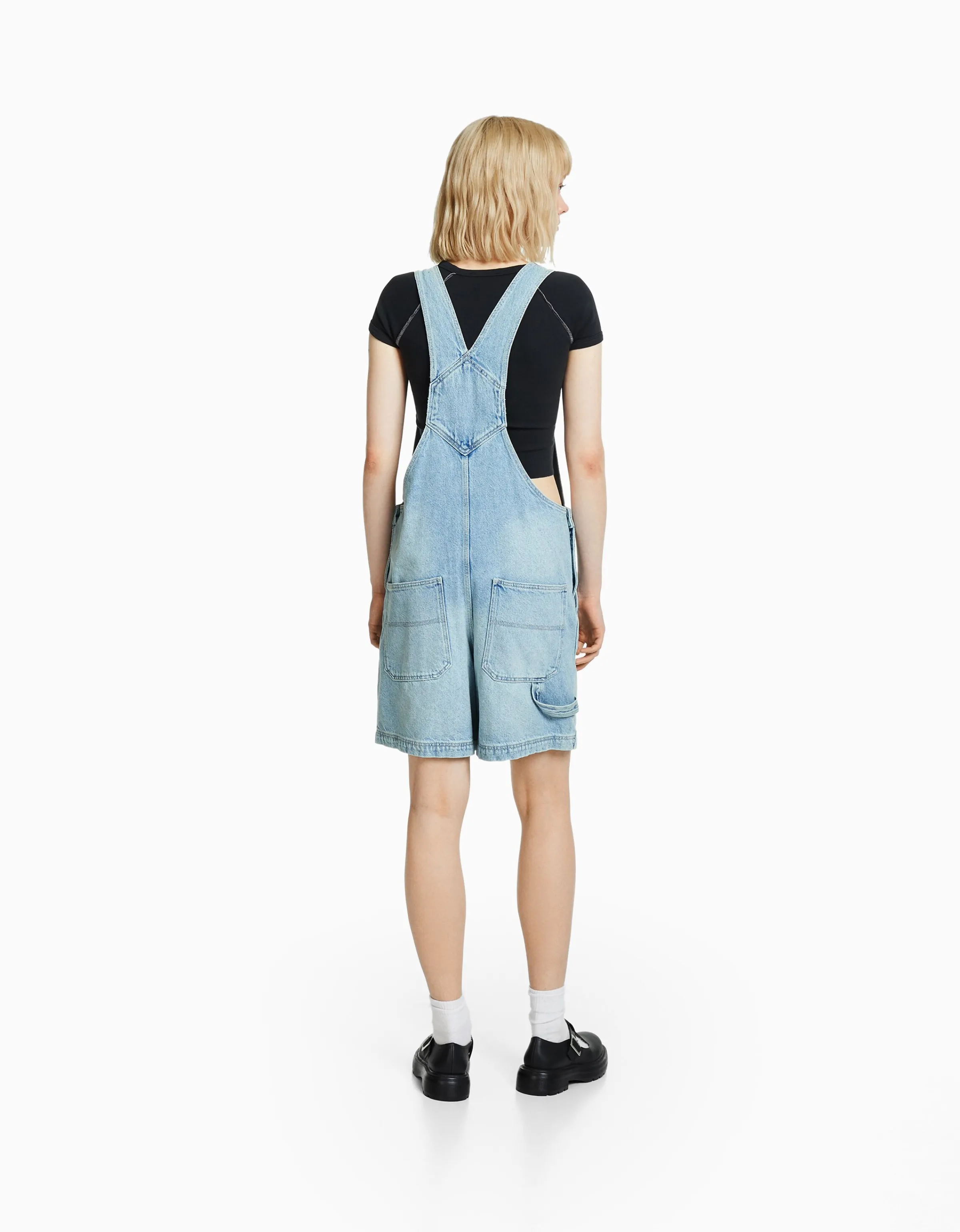 BERSHKA Peto denim detalles carpenter Azul lavado Shop