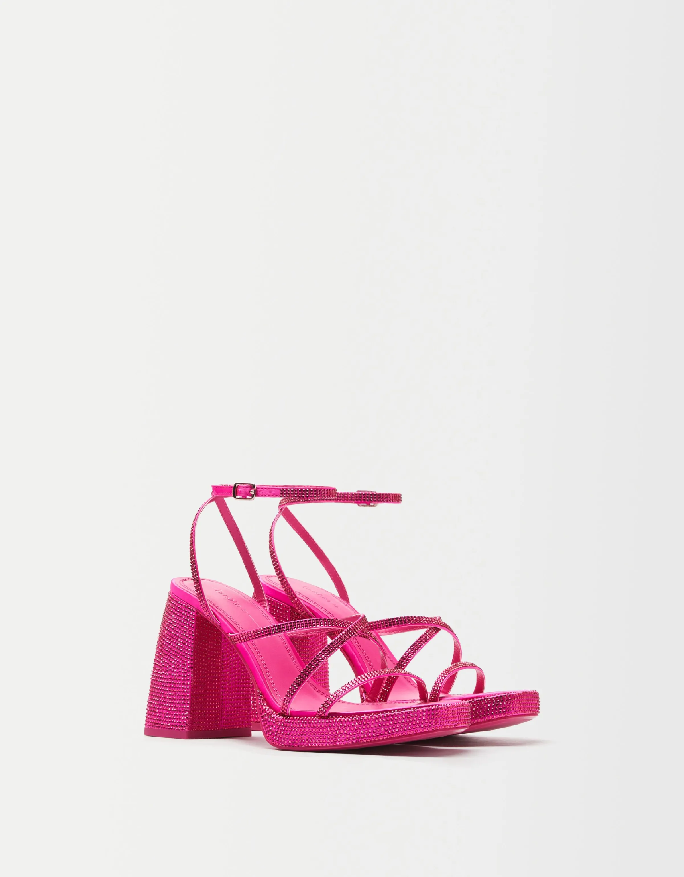 BERSHKA Sandalia tacón plataforma brillos Fucsia Cheap