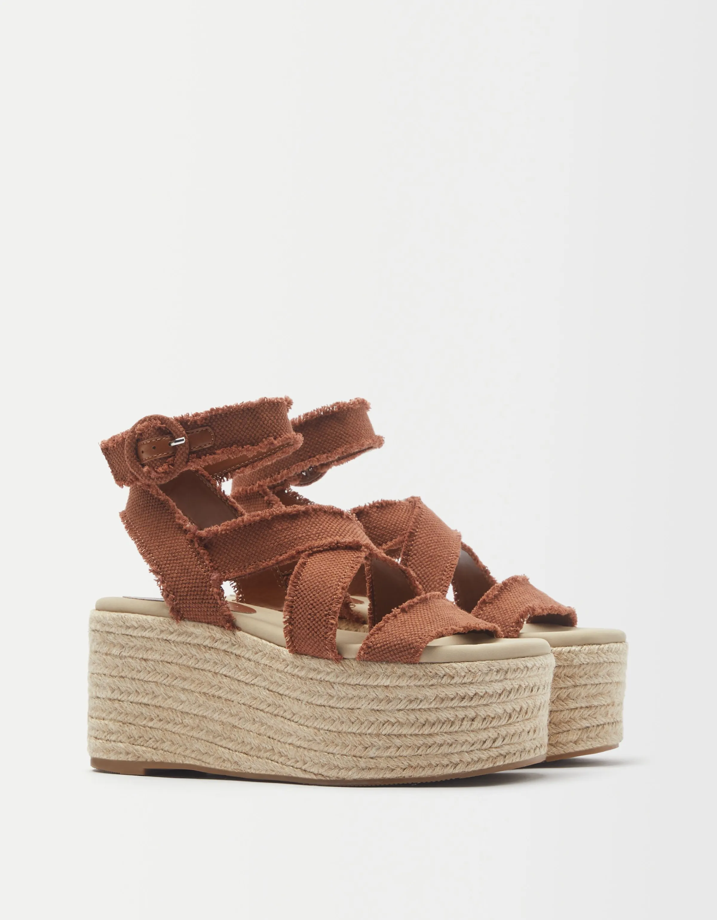 BERSHKA Sandalias plataforma yute Marrón Hot