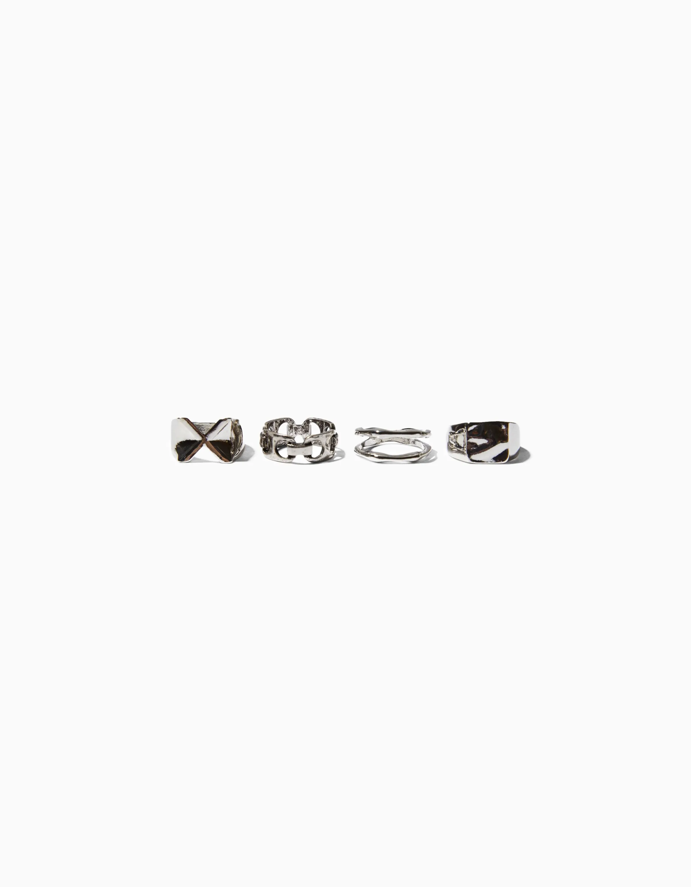 BERSHKA Set 4 anillos Plata Clearance