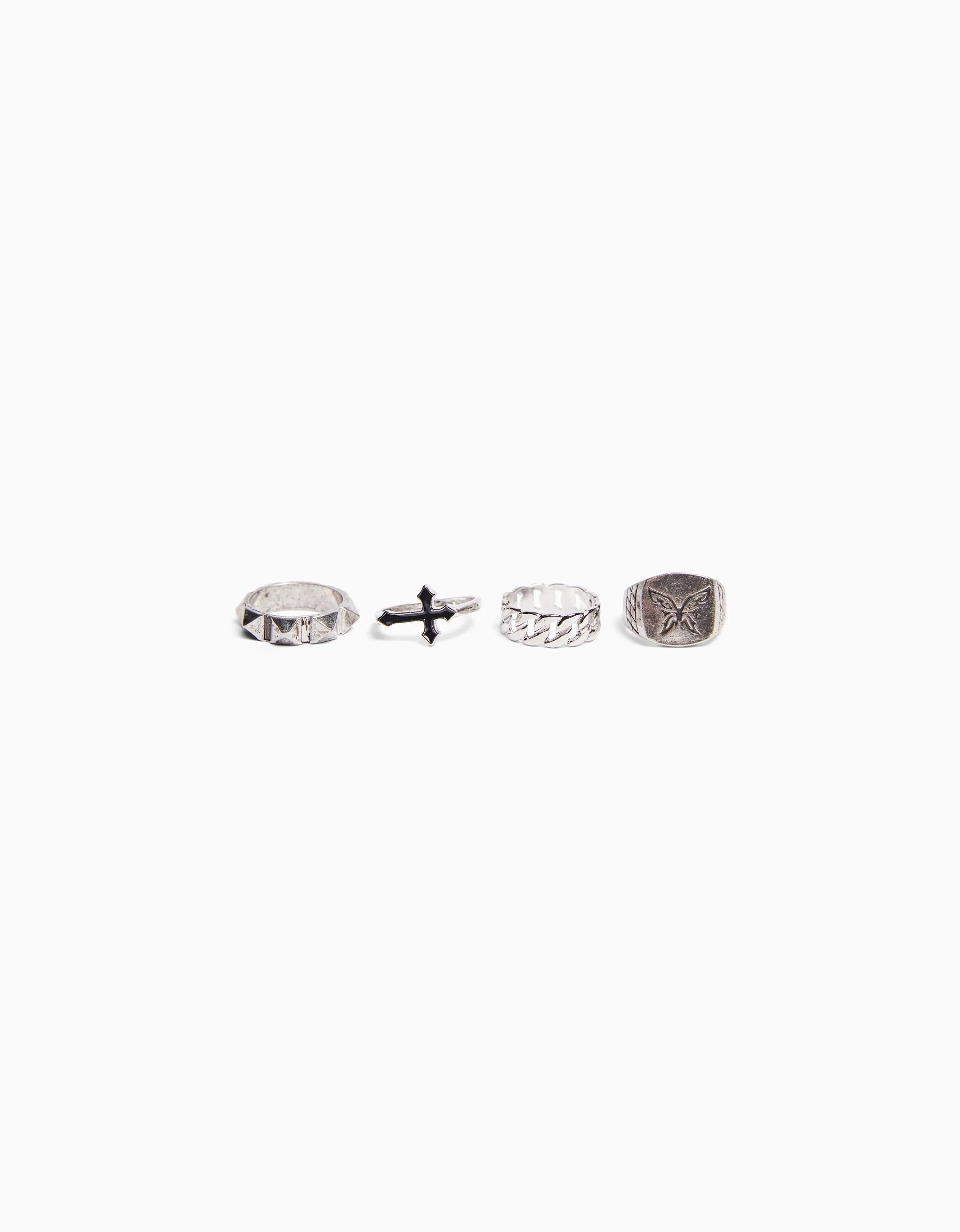 BERSHKA Set 4 anillos Plata Online