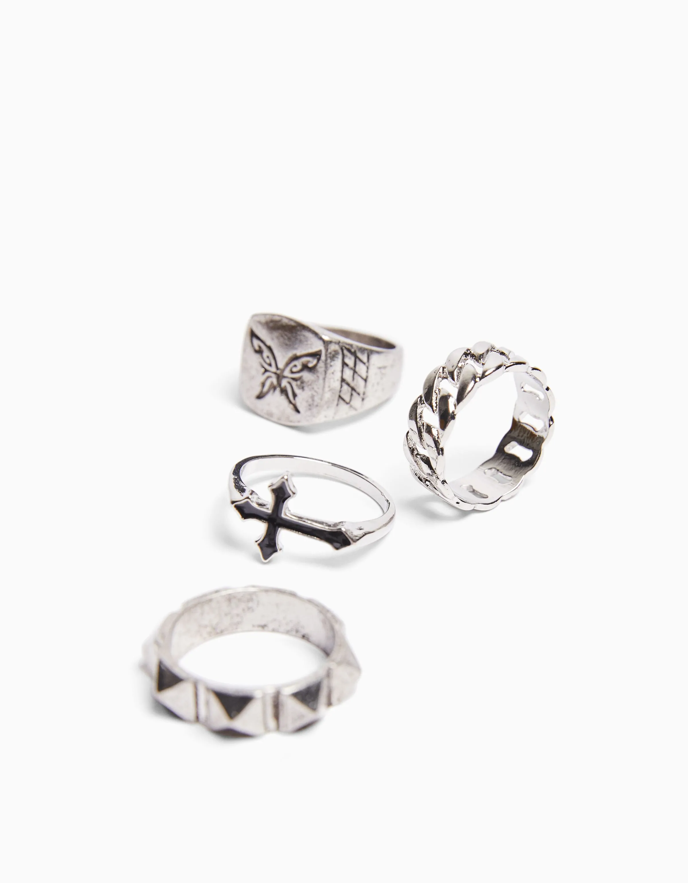 BERSHKA Set 4 anillos Plata Online