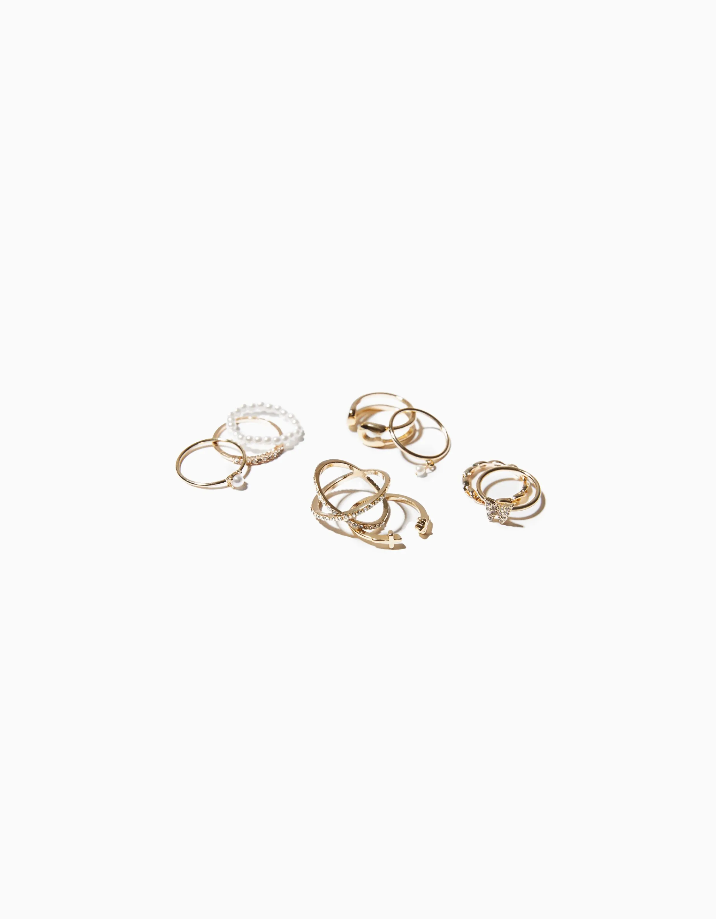 BERSHKA Set 9 anillos cruz mariposa Oro Shop